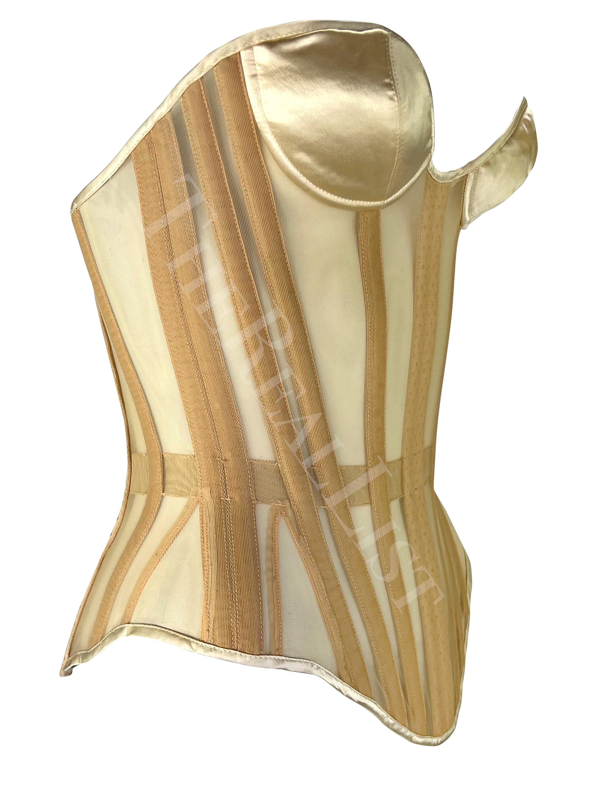 1990s Thierry Mugler Lace-Up Sheer Beige Satin Mr. Pearl Pin-Up Corset Bustier 3