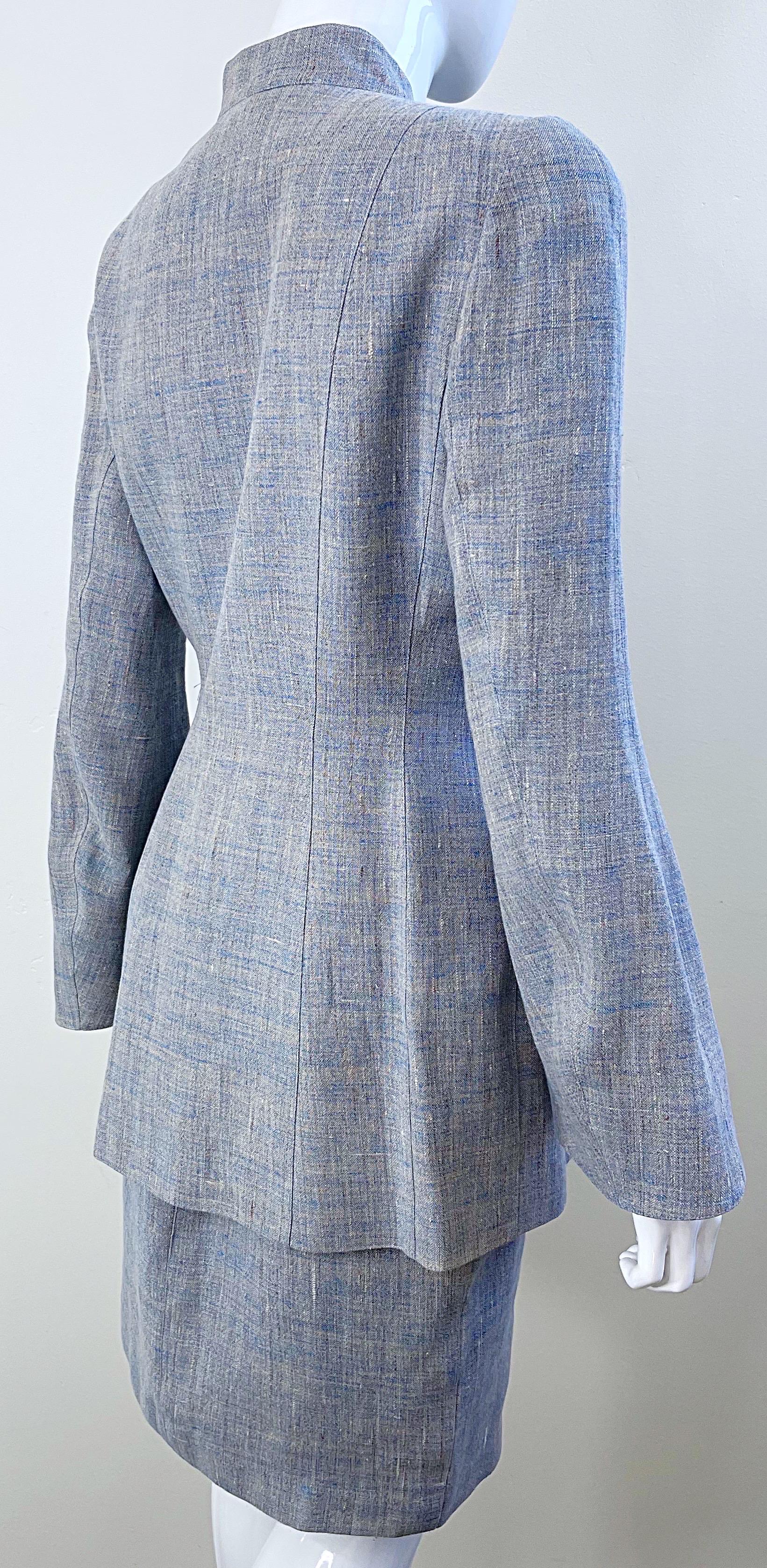 1990s Thierry Mugler Light Blue Linen Size 40 / 6  Vintage 90s Skirt Suit For Sale 7