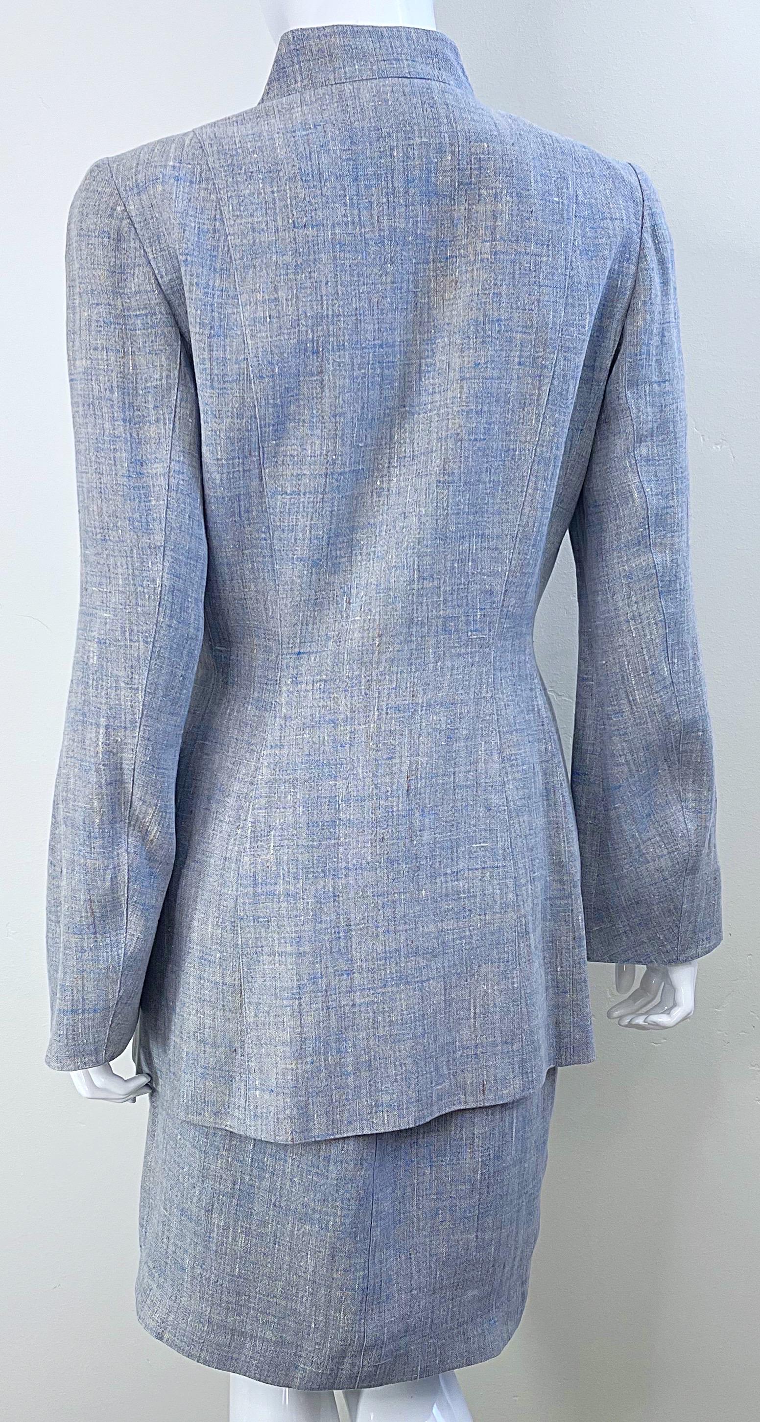 1990s Thierry Mugler Light Blue Linen Size 40 / 6  Vintage 90s Skirt Suit For Sale 10