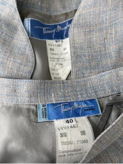 1990s Thierry Mugler Light Blue Linen Size 40 / 6  Vintage 90s Skirt Suit