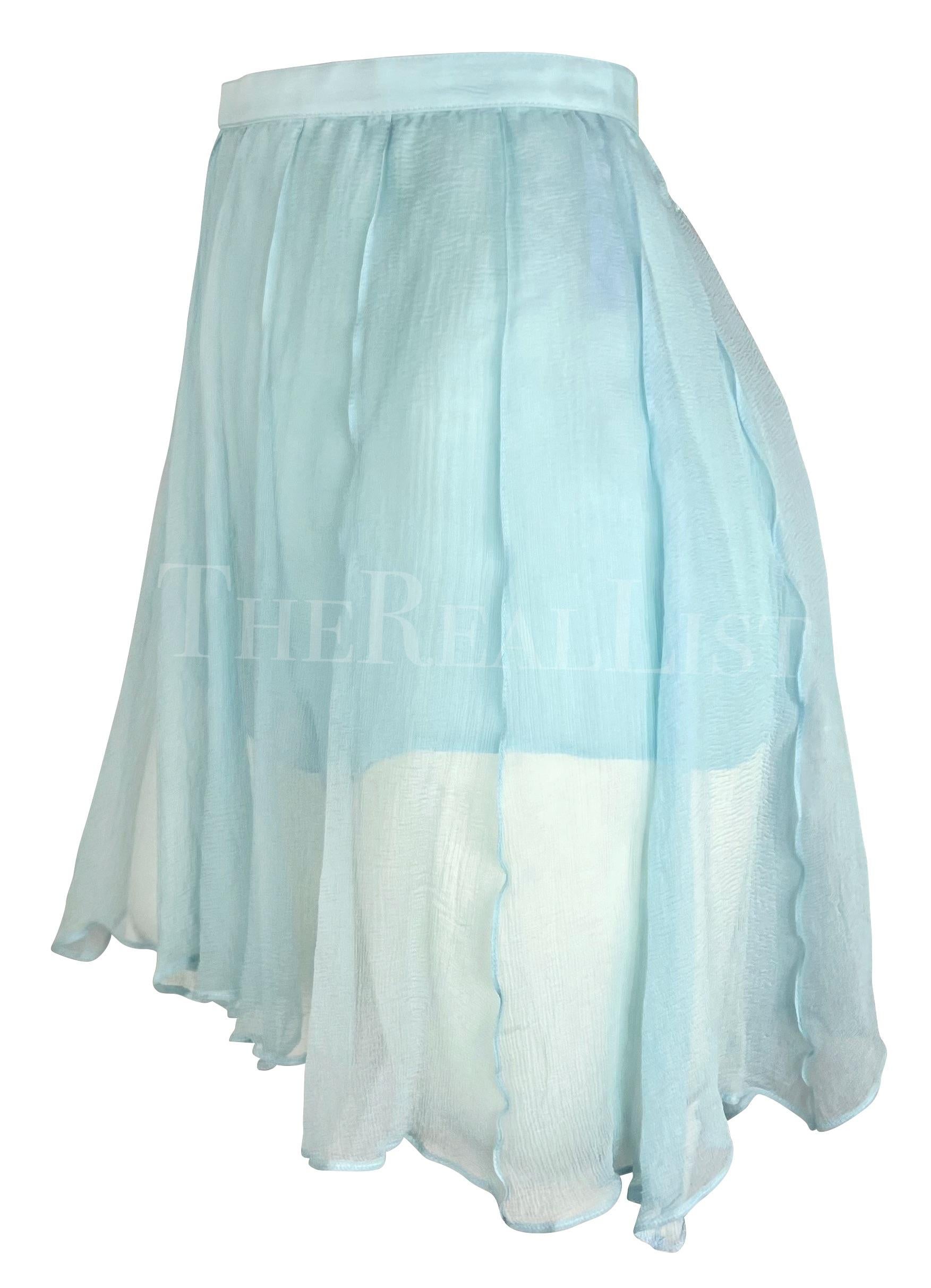 1990s Thierry Mugler Light Blue Sheer Pleated Silk Skirt Short Combo In Excellent Condition For Sale In West Hollywood, CA