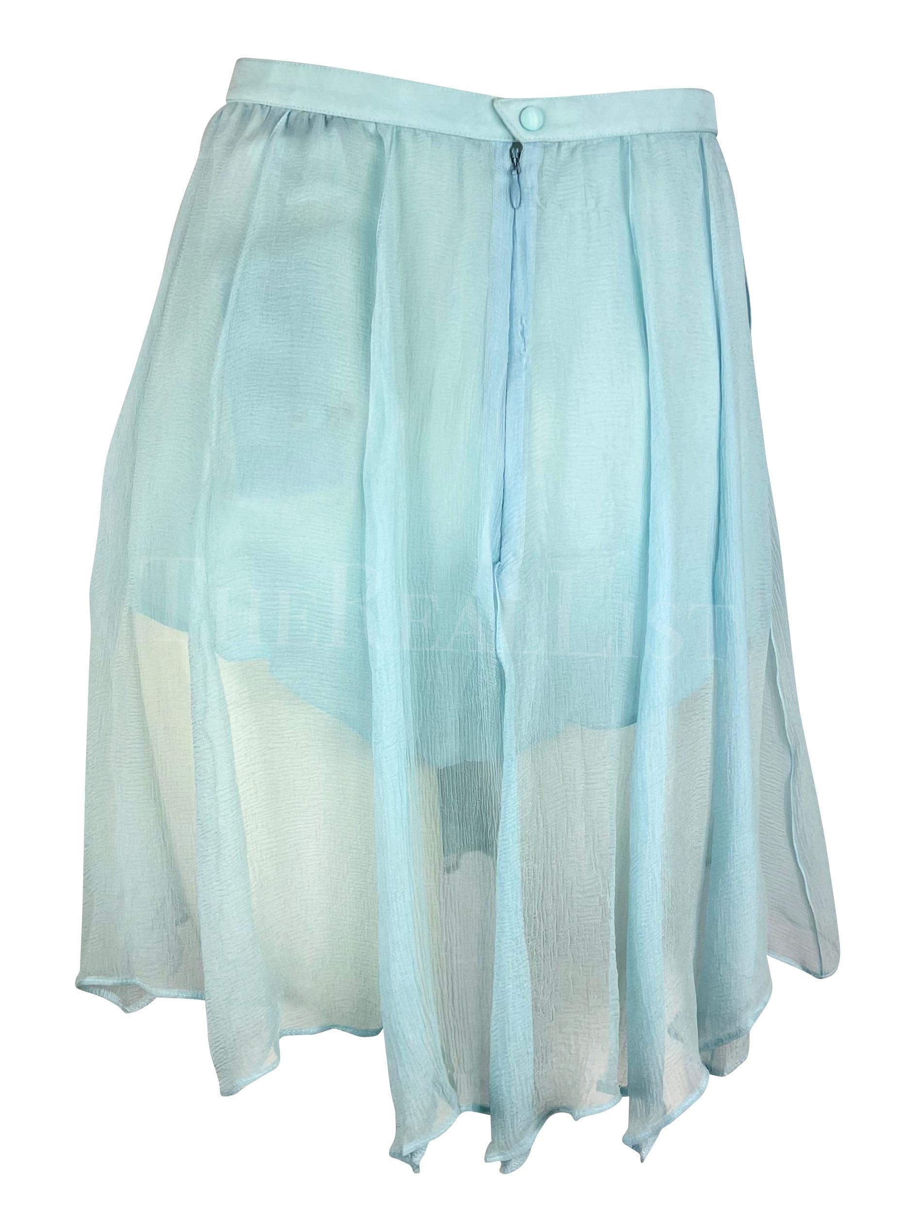Women's 1990s Thierry Mugler Light Blue Sheer Pleated Silk Skirt Short Combo For Sale