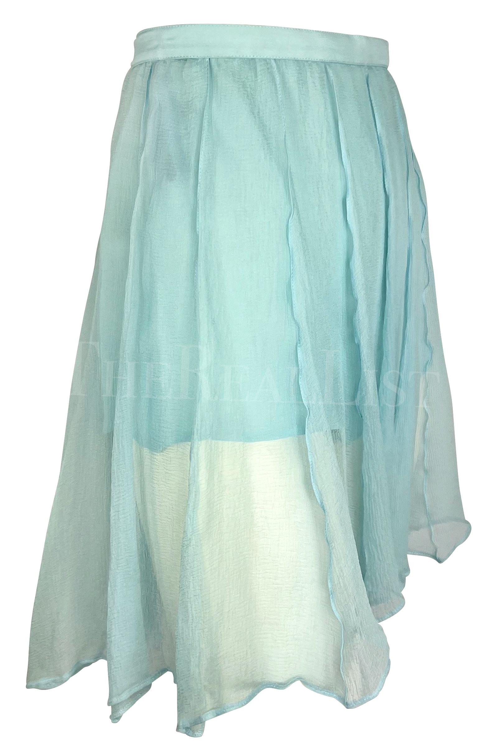 1990s Thierry Mugler Light Blue Sheer Pleated Silk Skirt Short Combo For Sale 1