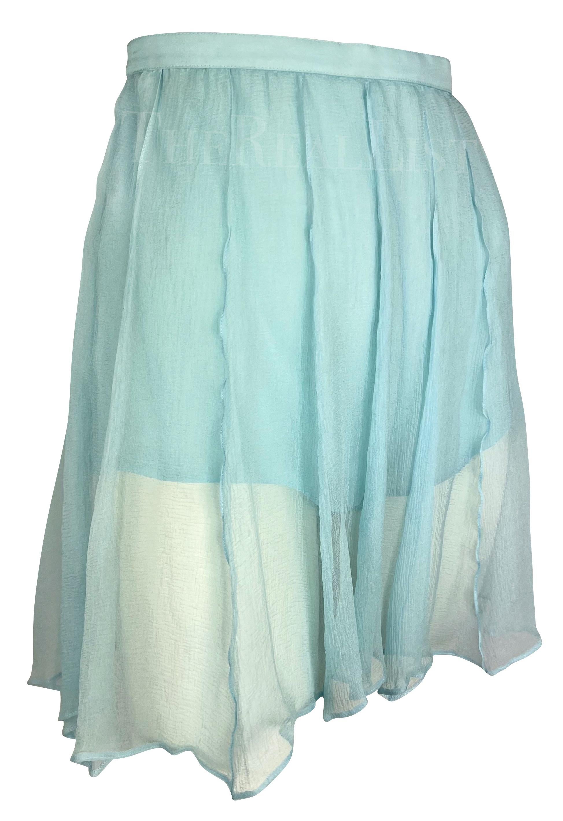 1990s Thierry Mugler Light Blue Sheer Pleated Silk Skirt Short Combo For Sale 2