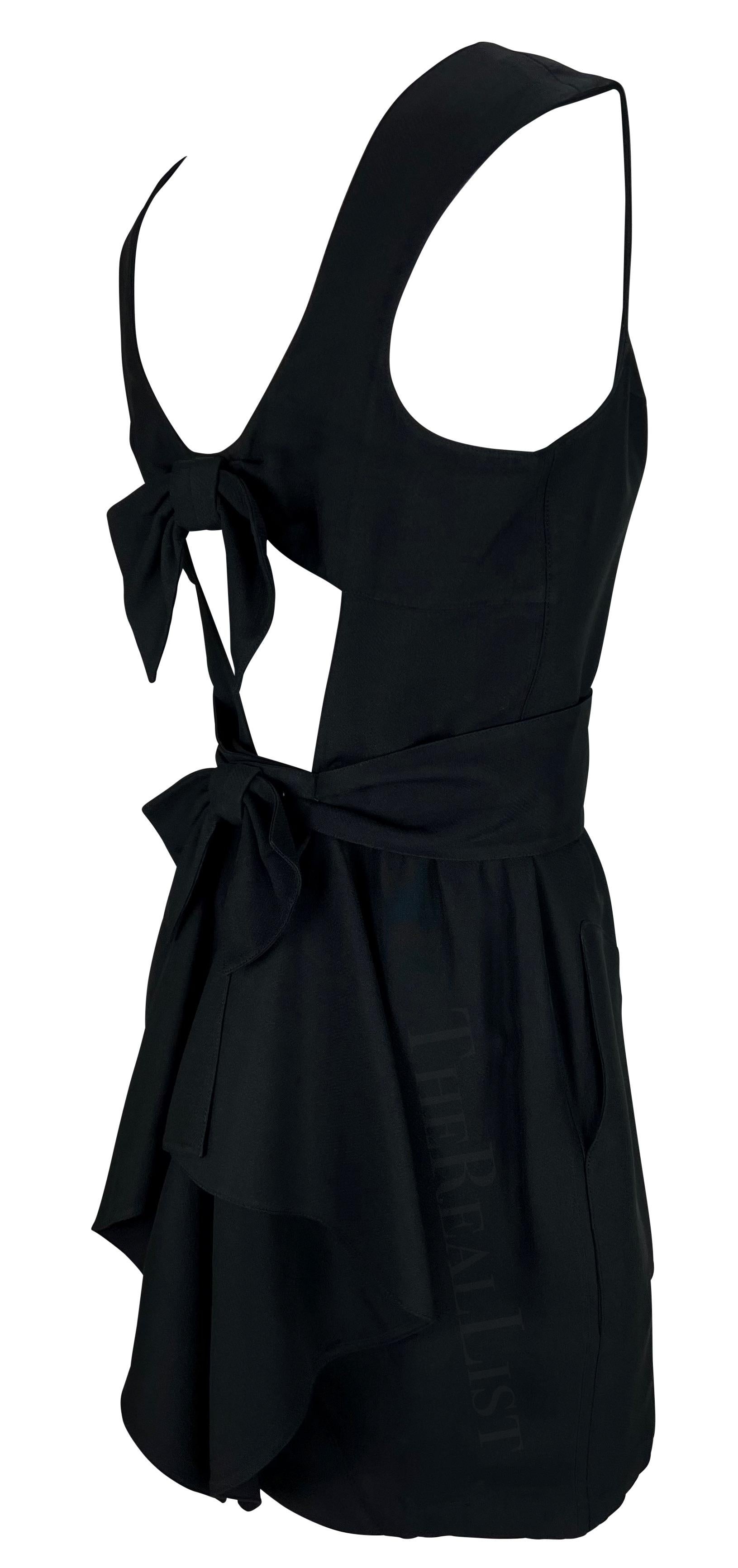 1990s Thierry Mugler Little Black Double Bow Cutout Belted Mini Dress In Excellent Condition For Sale In West Hollywood, CA