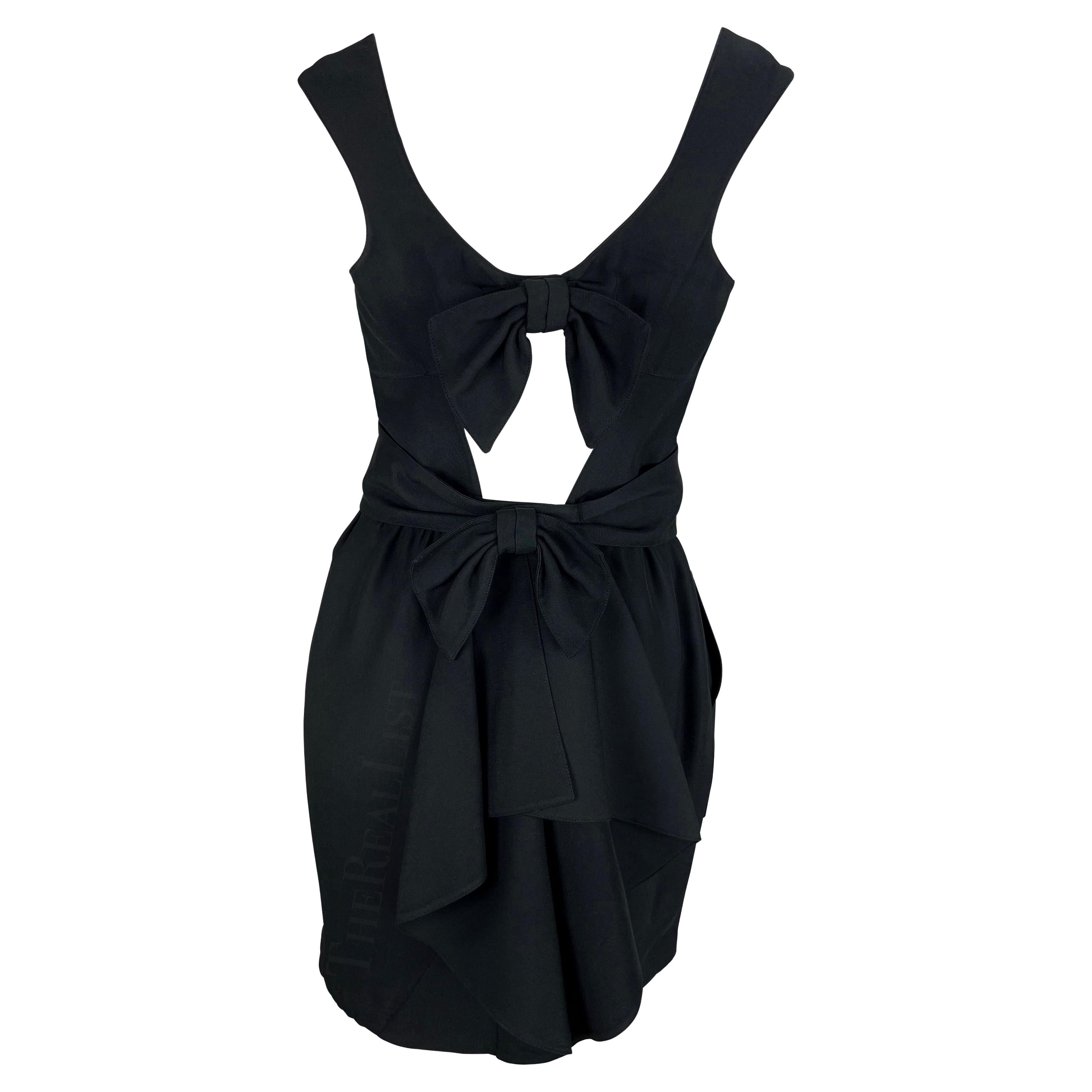 1990s Thierry Mugler Little Black Double Bow Cutout Belted Mini Dress For Sale
