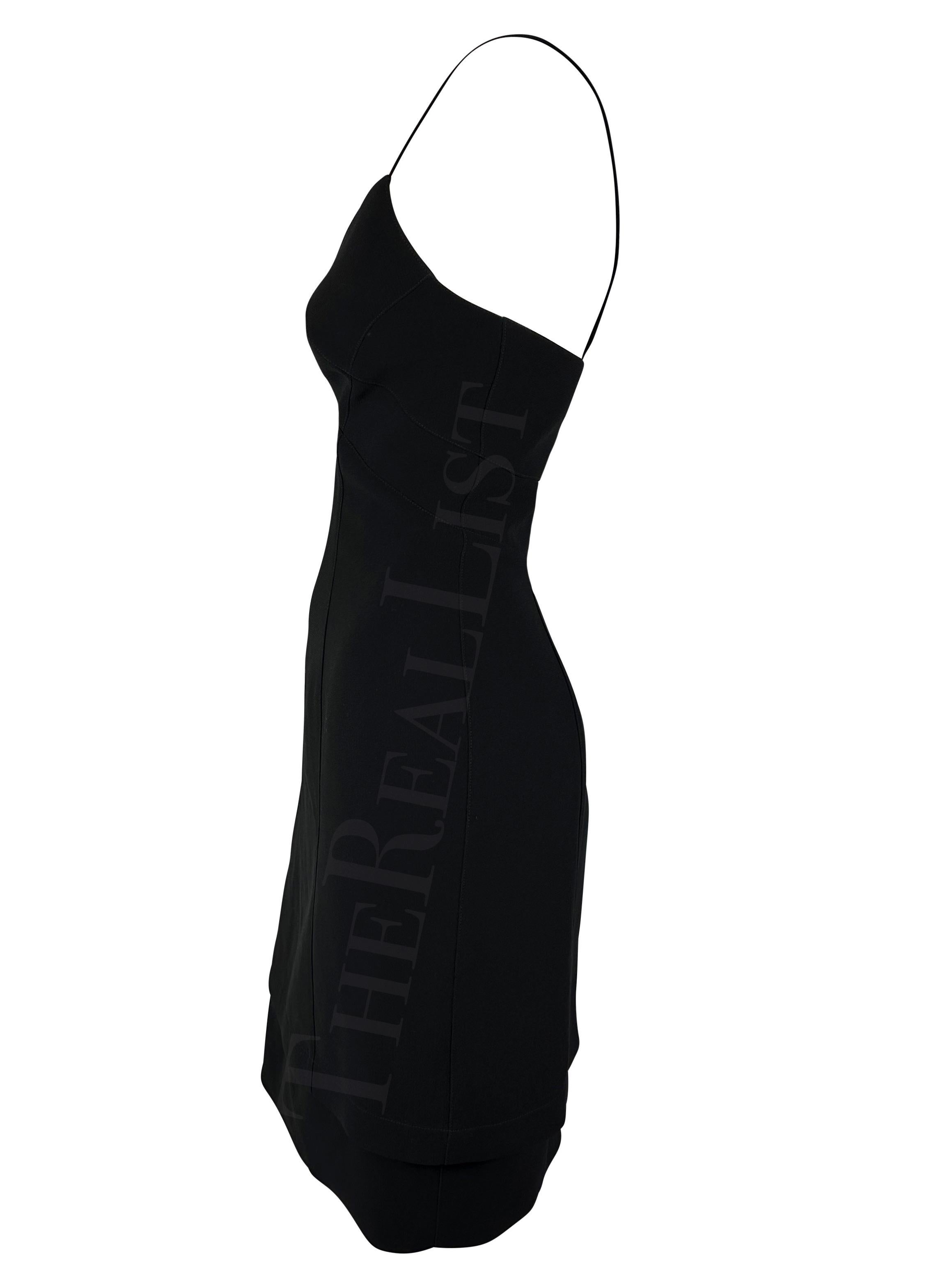 1990s Thierry Mugler Little Black Tiered Mini Slip Dress In Excellent Condition For Sale In West Hollywood, CA