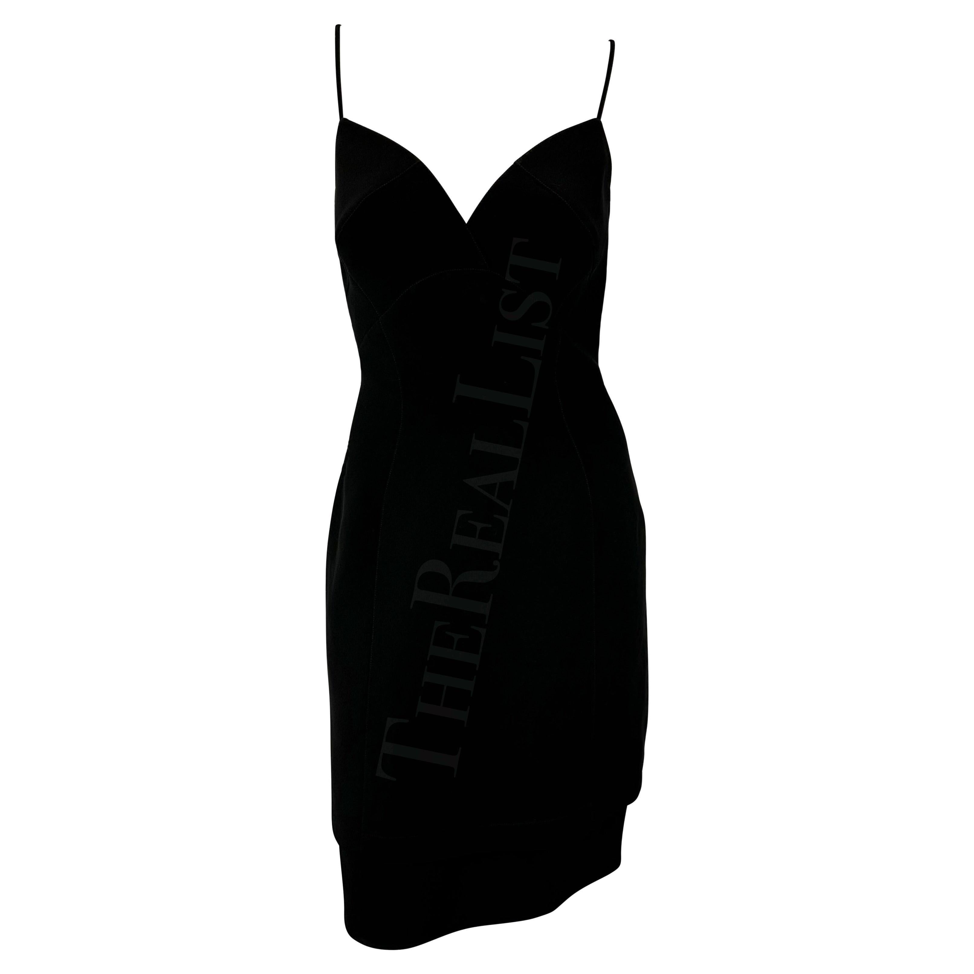 1990s Thierry Mugler Little Black Tiered Mini Slip Dress For Sale