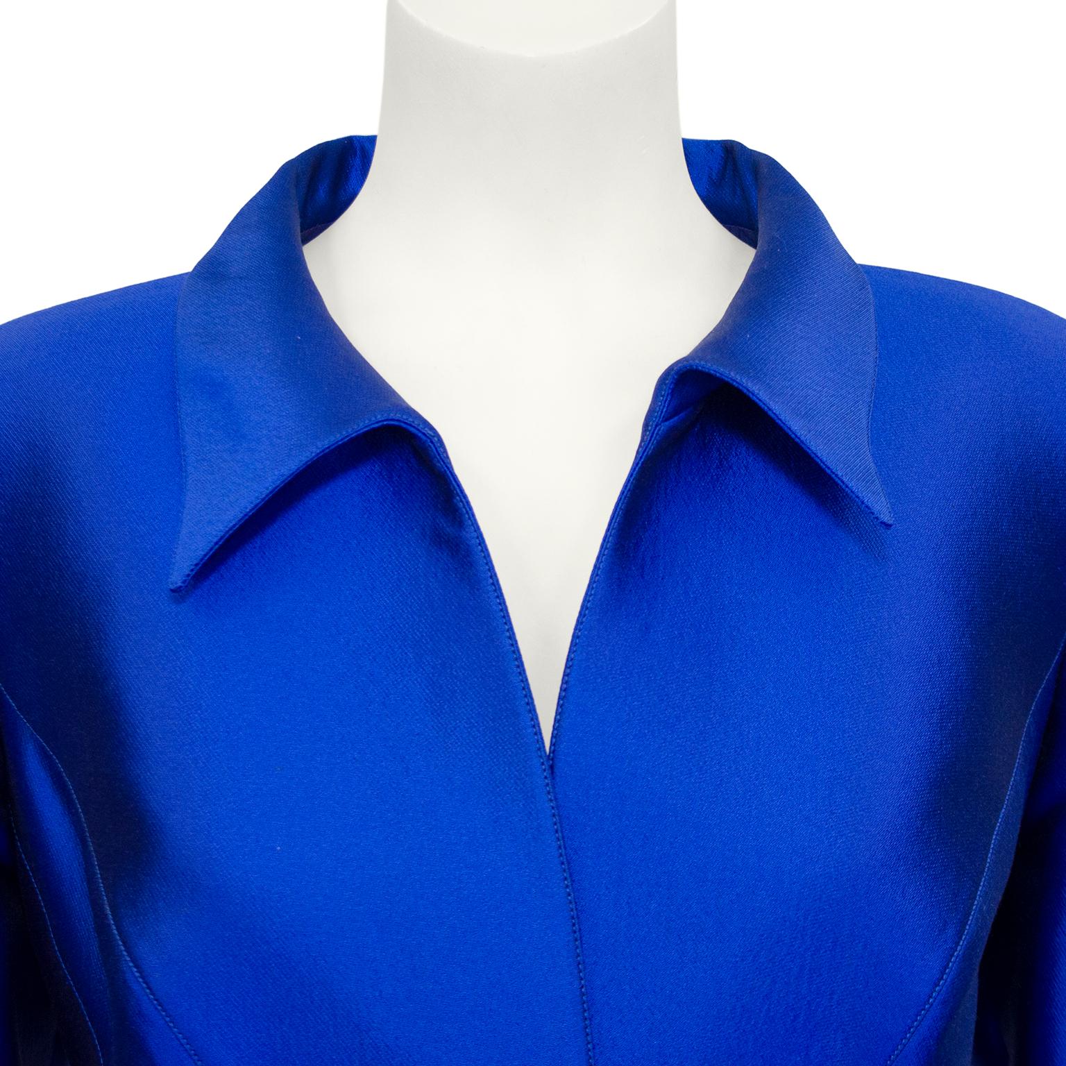 1990s Thierry Mugler Metallic Blue Skirt Suit In Good Condition In Toronto, Ontario