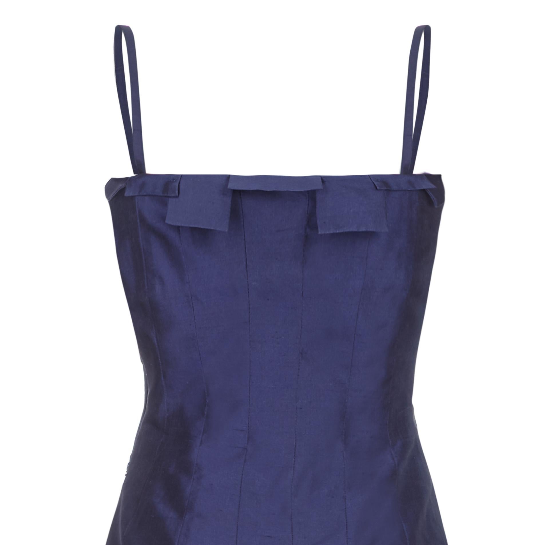 1990s Thierry Mugler Midnight Blue Couture Silk Dress In Excellent Condition For Sale In London, GB