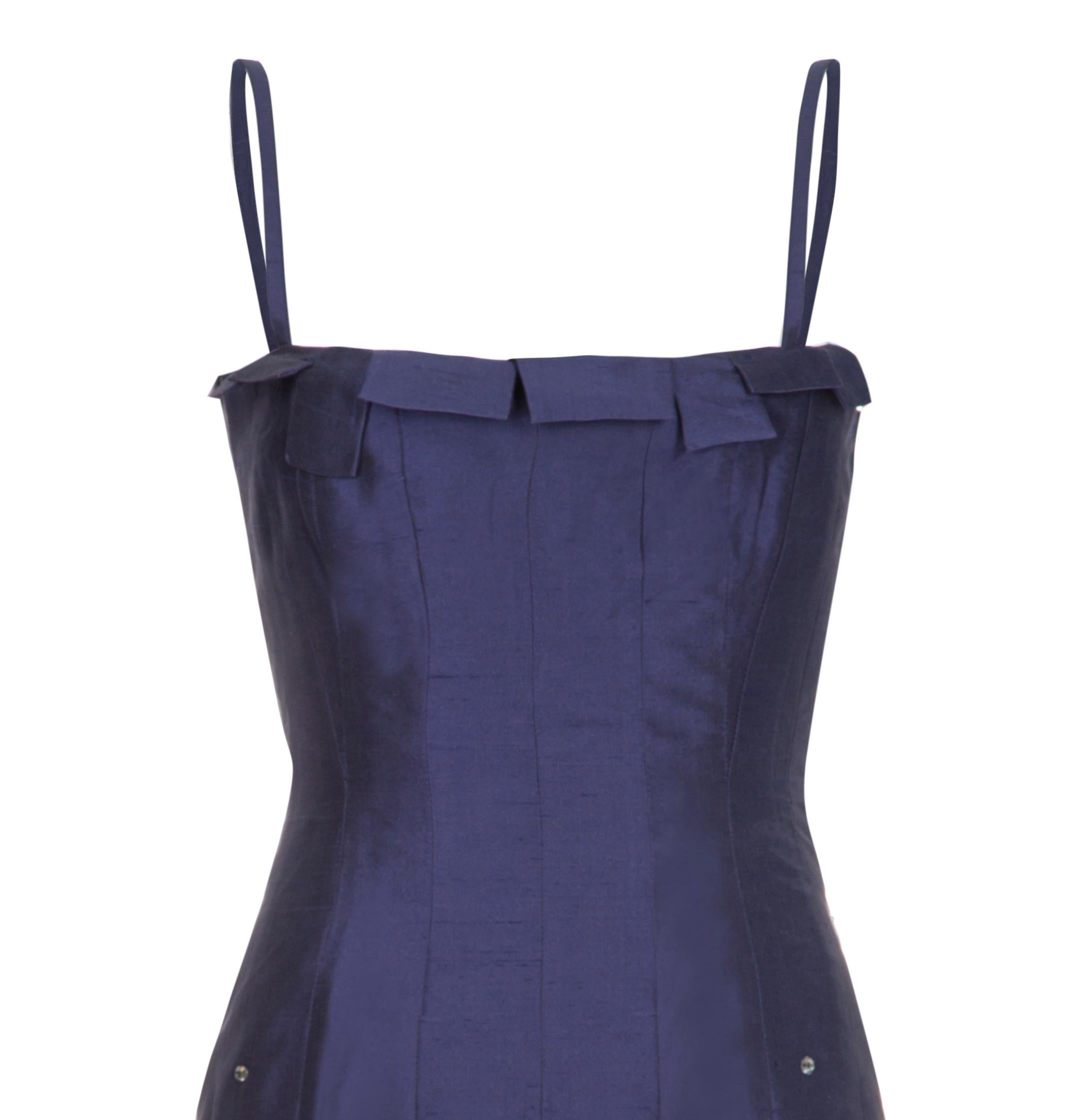 Women's 1990s Thierry Mugler Midnight Blue Couture Silk Dress For Sale