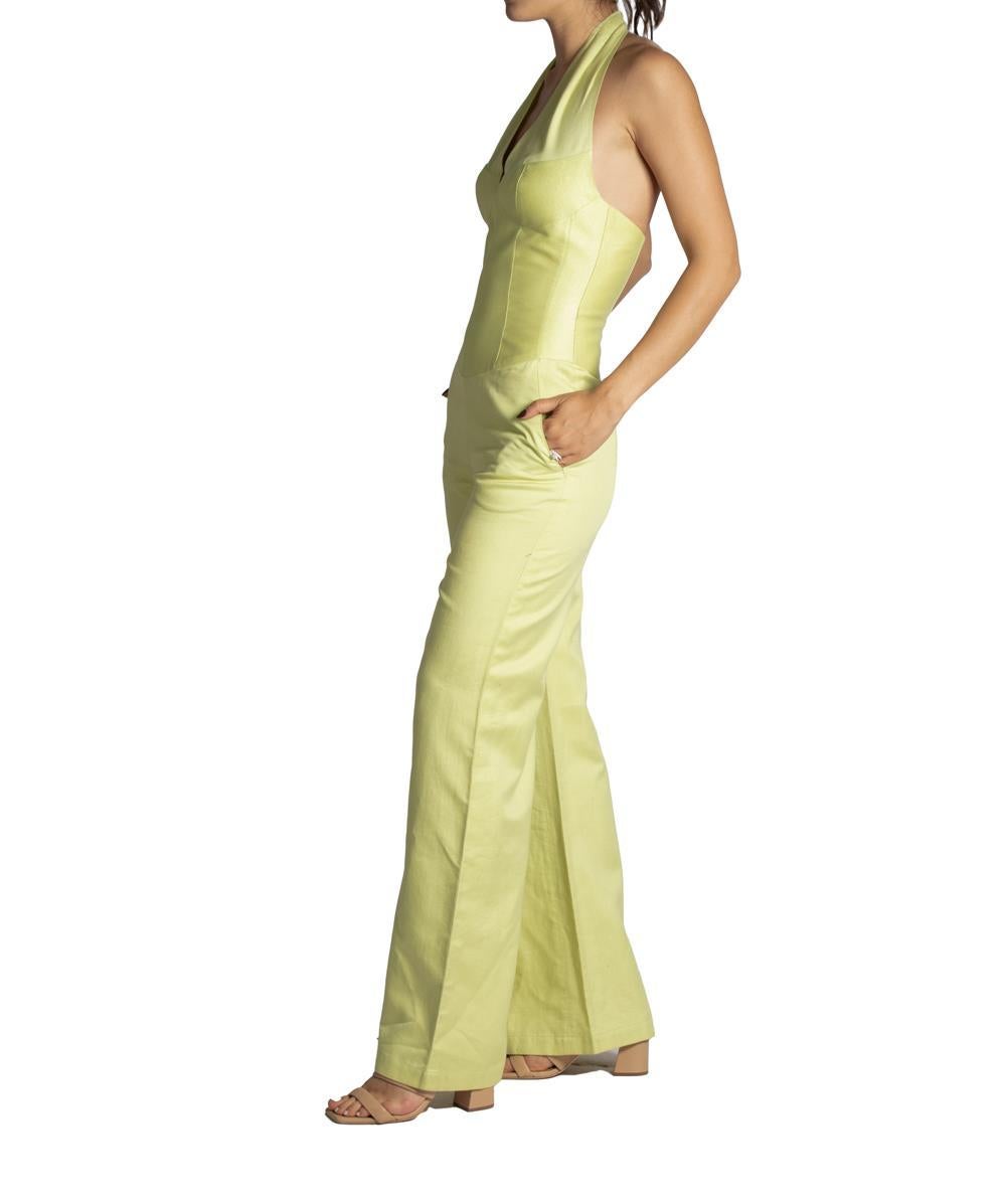 1990S THIERRY MUGLER Mint Green Metallic Silk Jumpsuit

SIZING 
Bust: 32 in 
Waist: 26 in
Hip: 34 in
Inseam: 32 in
Length: 60 in