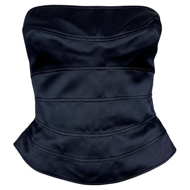 2000s Thierry Mugler Navy Satin Paneled Strapless Bustier Silk Corset ...