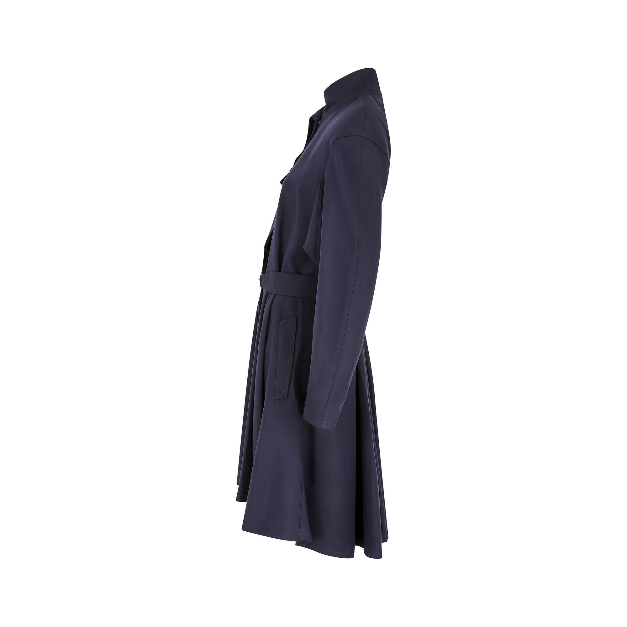 Black 1990s Thierry Mugler Navy Wool Coat with Belt For Sale