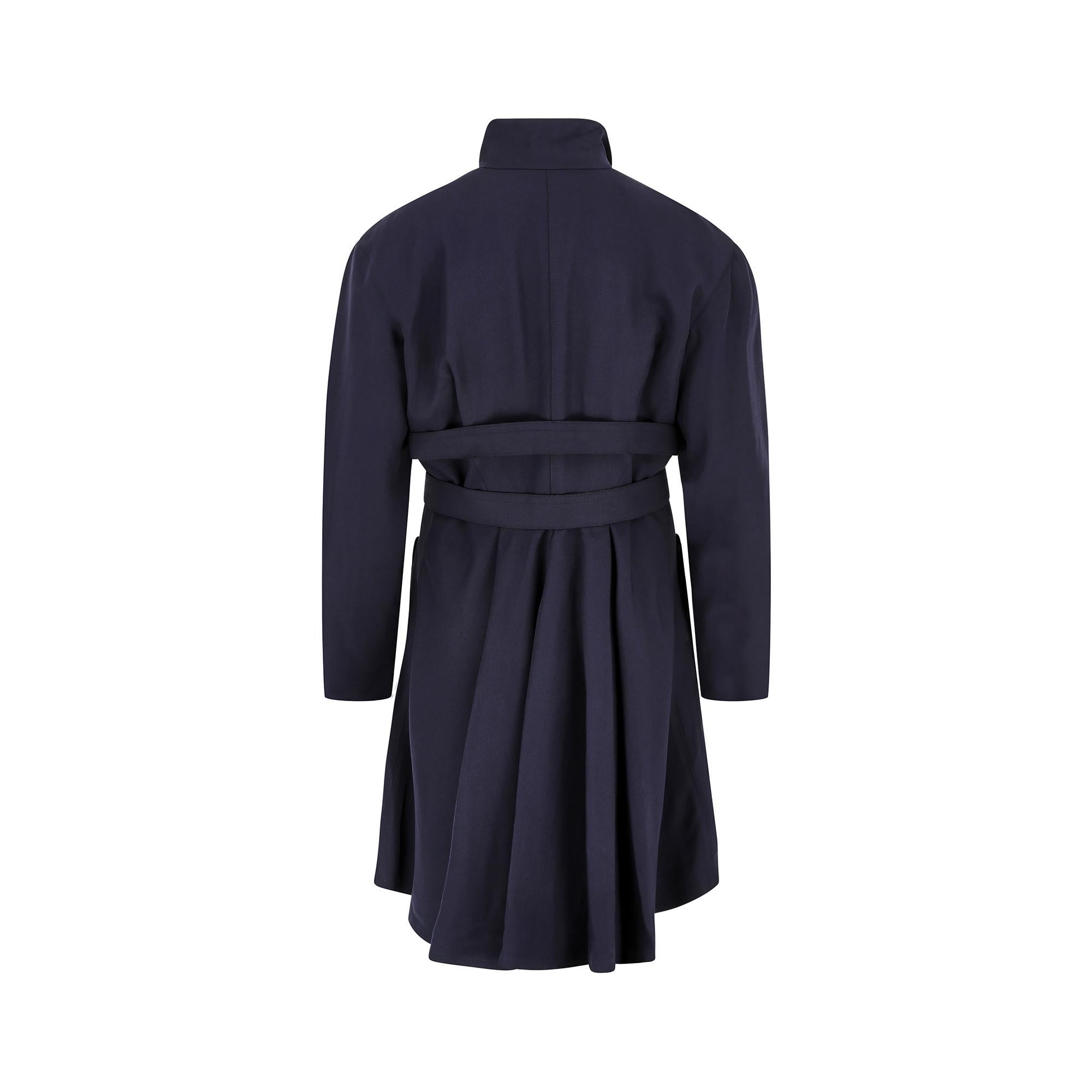 1990s Thierry Mugler Navy Wool Coat with Belt In New Condition For Sale In London, GB