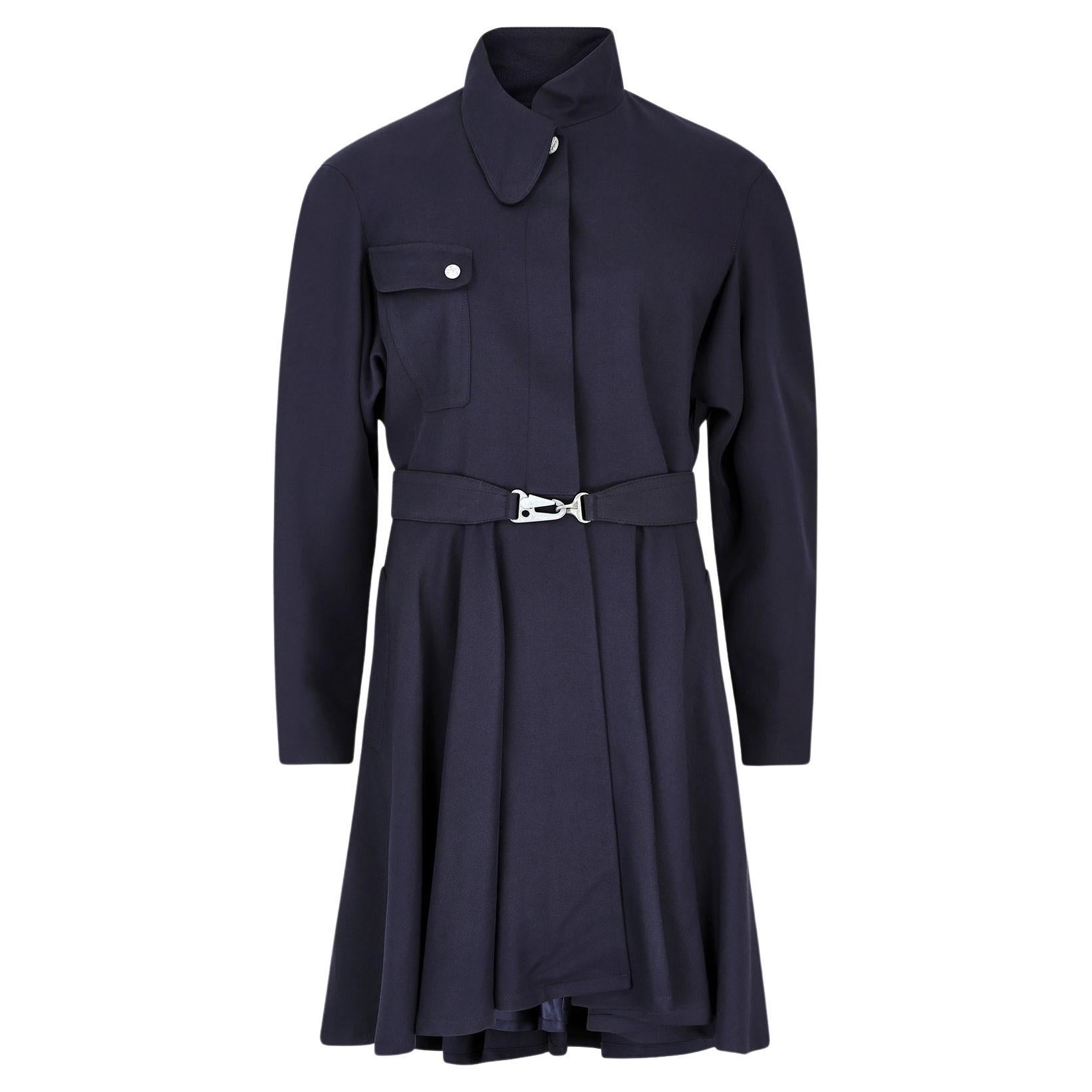 1990s Thierry Mugler Navy Wool Coat with Belt For Sale
