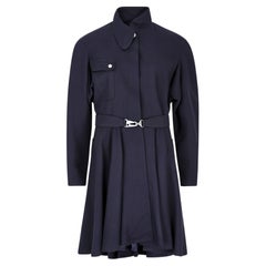 Used 1990s Thierry Mugler Navy Wool Coat with Belt