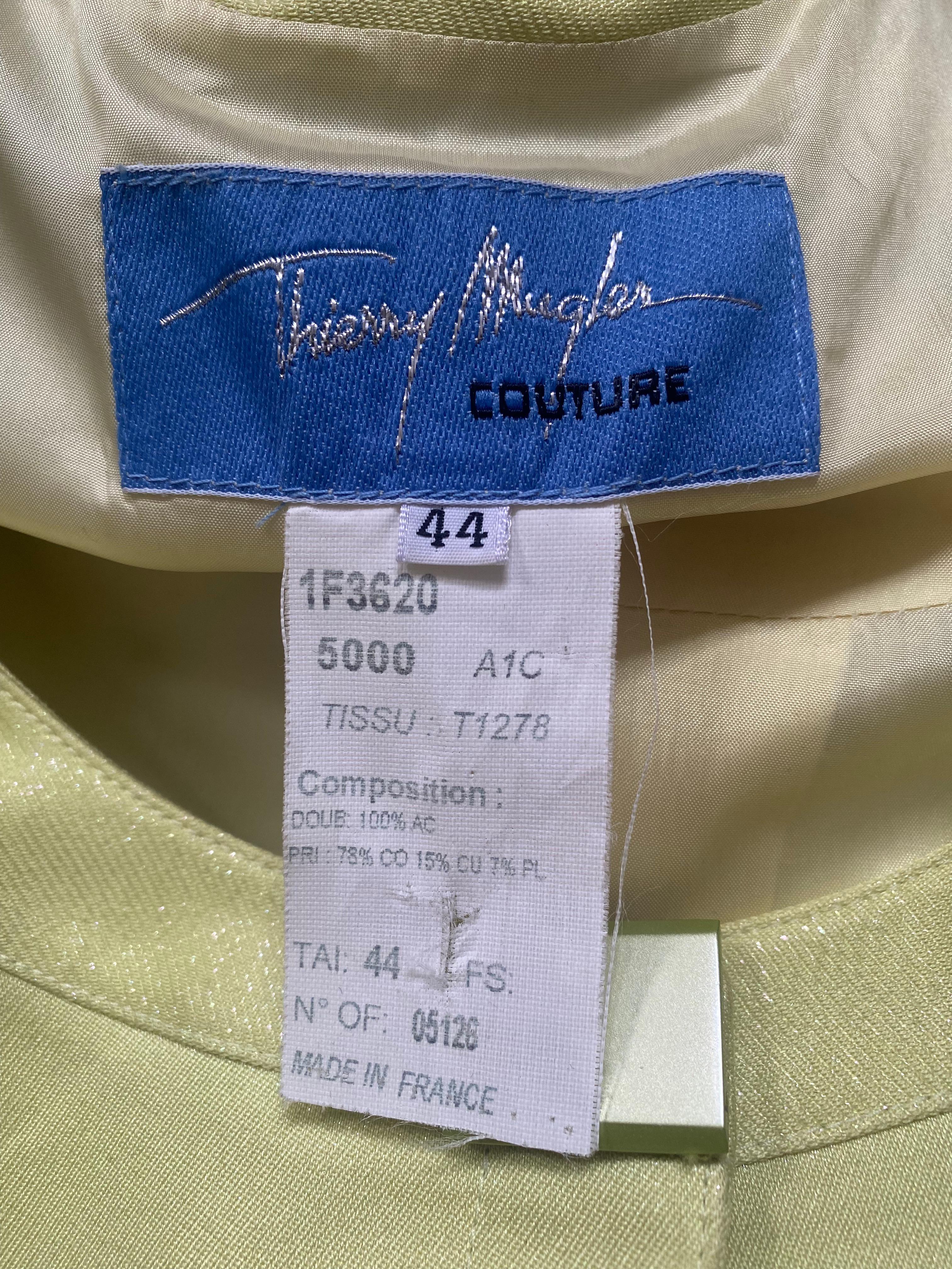 Beige 1990s Thierry Mugler Neon Green Fitted Jacket For Sale