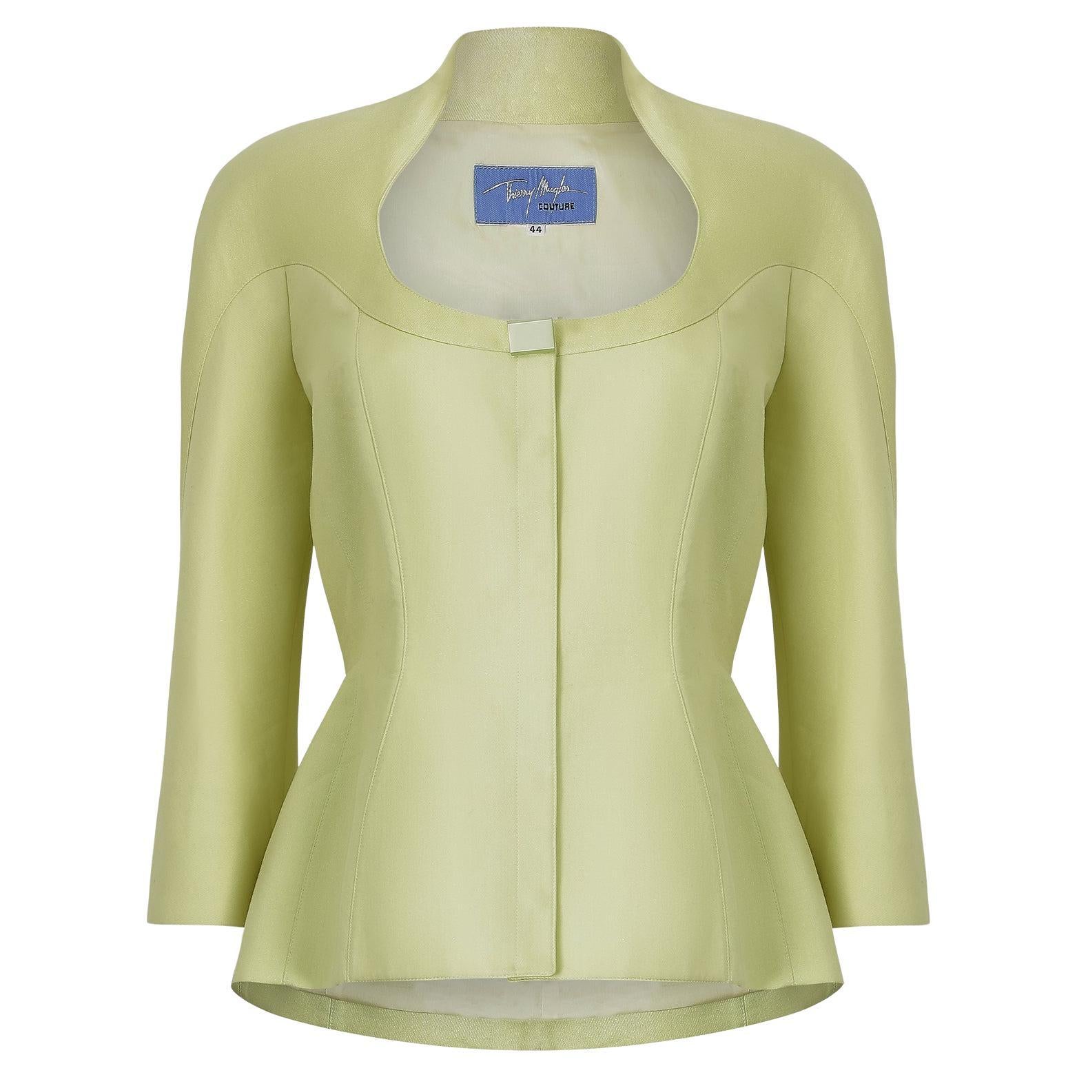 1990s Thierry Mugler Neon Green Fitted Jacket For Sale