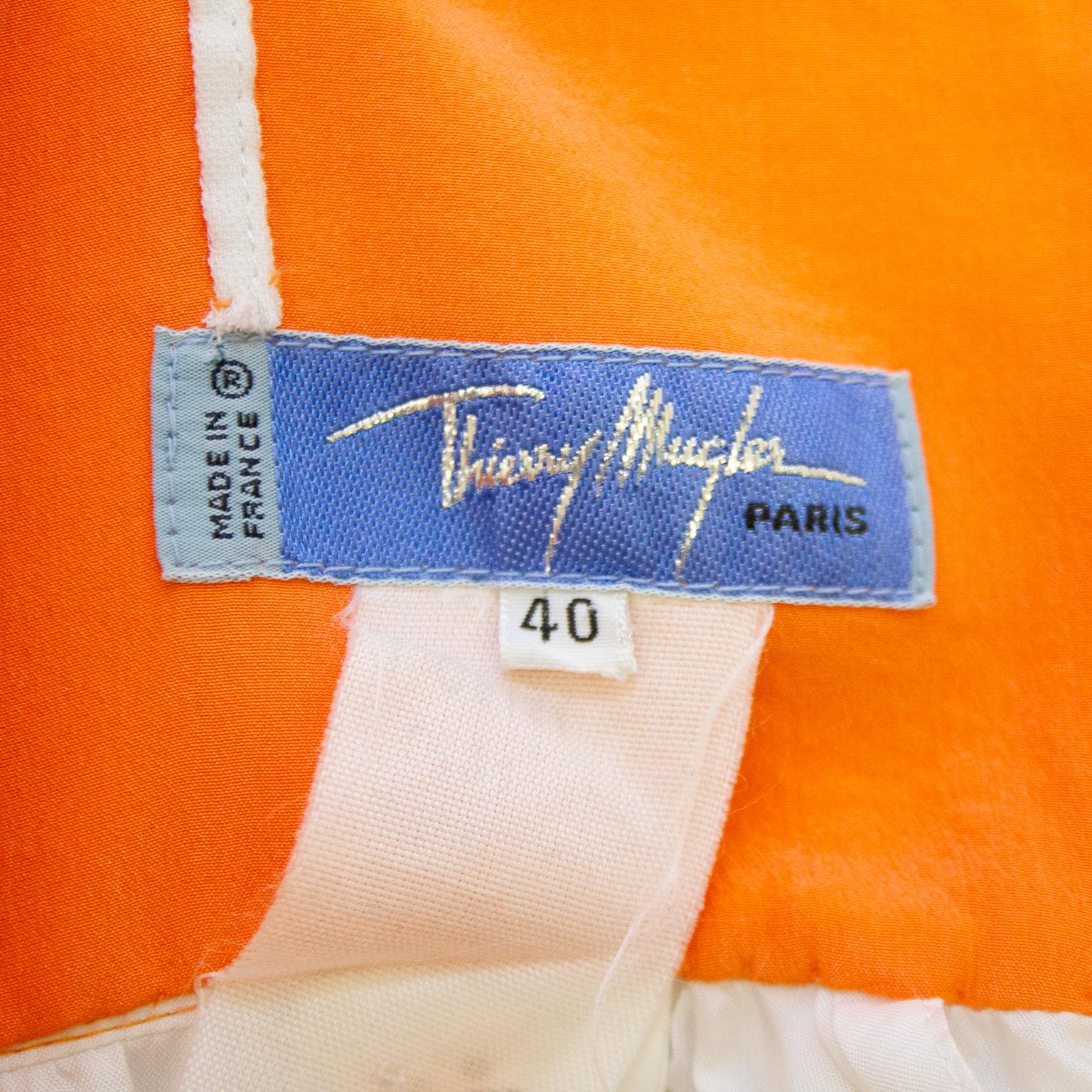 Gray 1990s Thierry Mugler Orange and White Empire Waist Cocktail Dress  For Sale