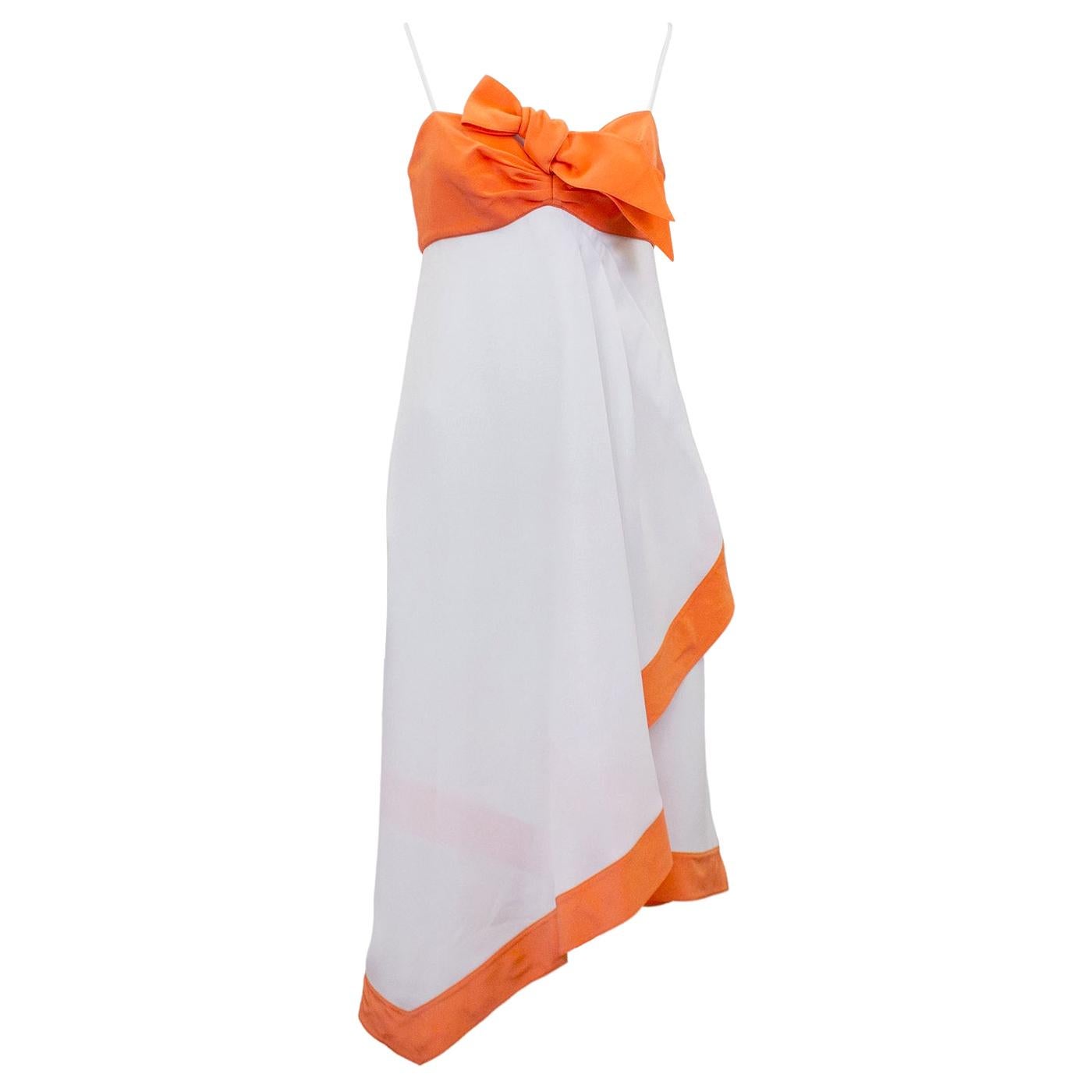 1990s Thierry Mugler Orange and White Empire Waist Cocktail Dress 