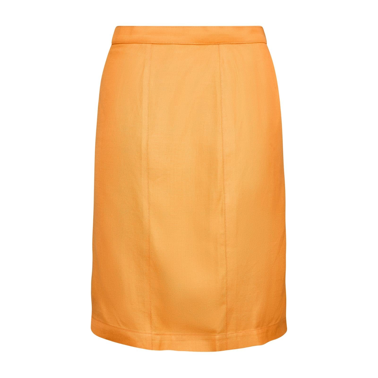 Donna Thierry Mugler anni '90, abito con gonna aderente in misto lino arancione in vendita