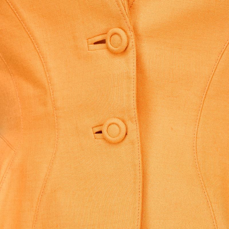 Thierry Mugler anni '90, abito con gonna aderente in misto lino arancione in vendita 1