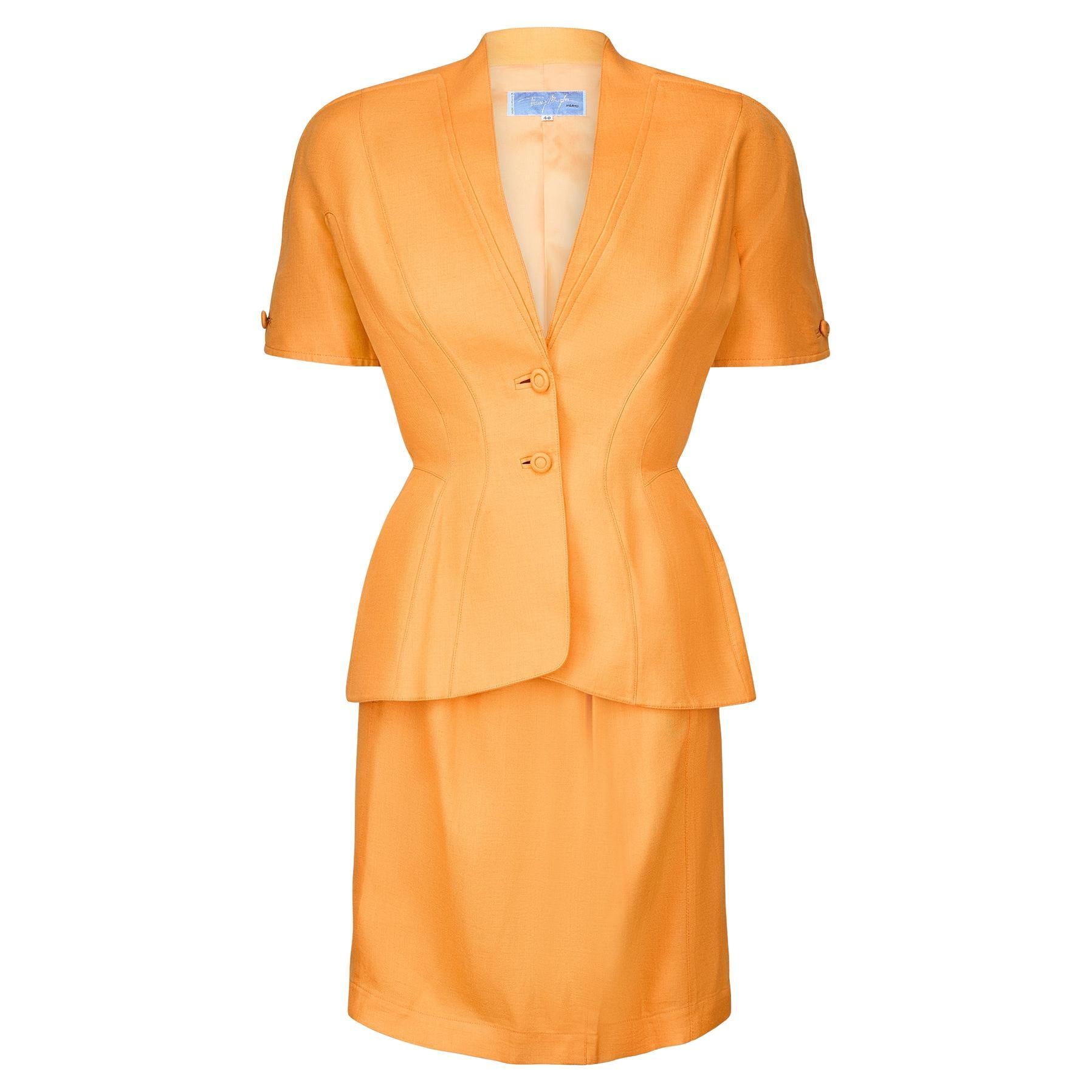 Thierry Mugler anni '90, abito con gonna aderente in misto lino arancione