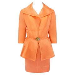 1990s Thierry Mugler Orange Semi-Sheer Silk Skirt Suit