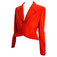 1990s Thierry Mugler Orange Structured Hourglass Cropped Blazer