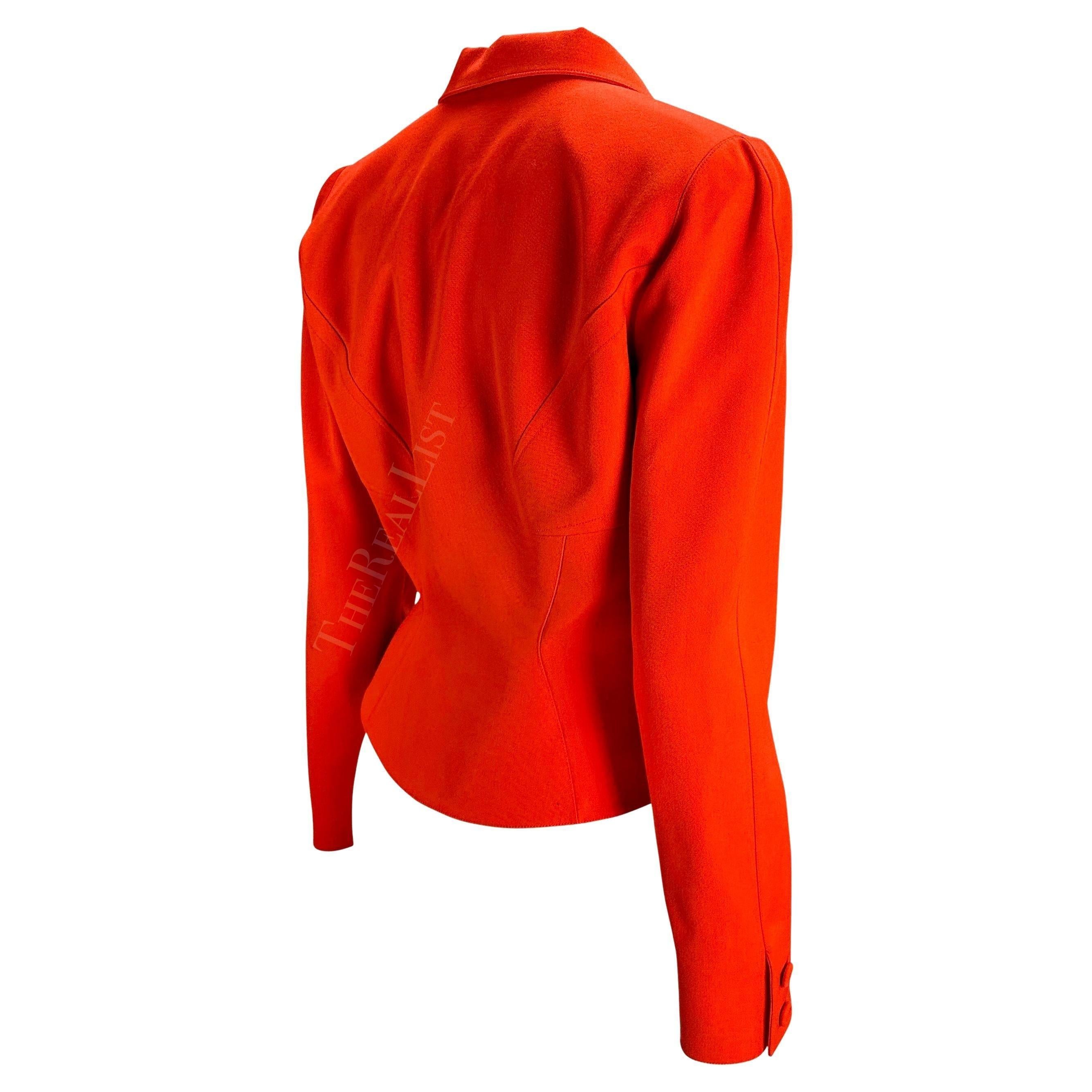 De las mujeres Blazer naranja estructurado de reloj de arena recortado Thierry Mugler de los años 90 en venta
