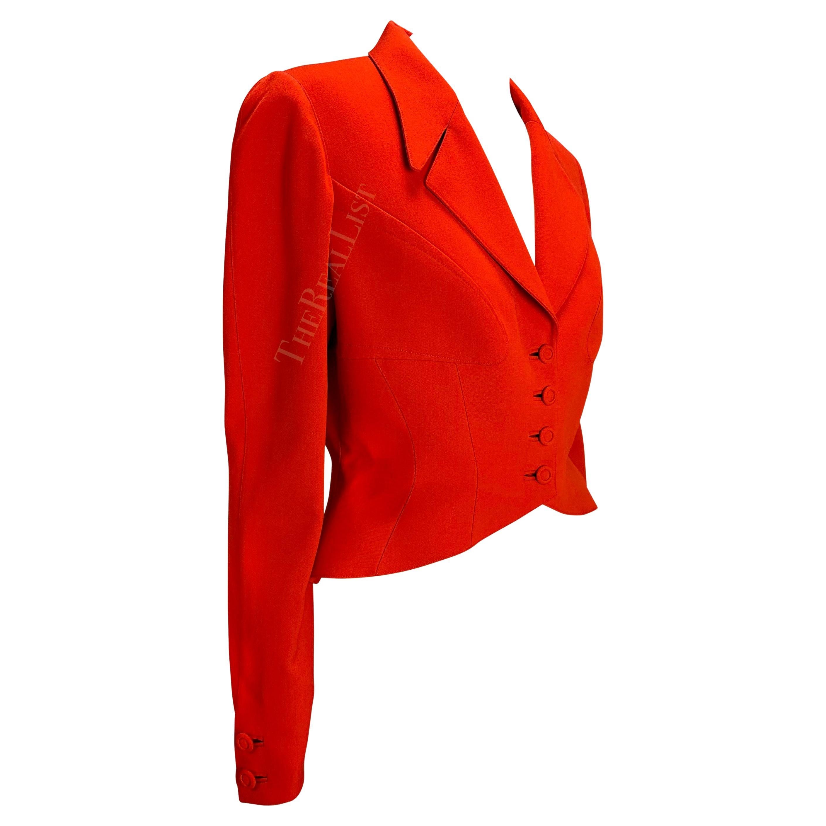 1990s Thierry Mugler Orange Structured Hourglass Cropped Blazer In Excellent Condition For Sale In West Hollywood, CA