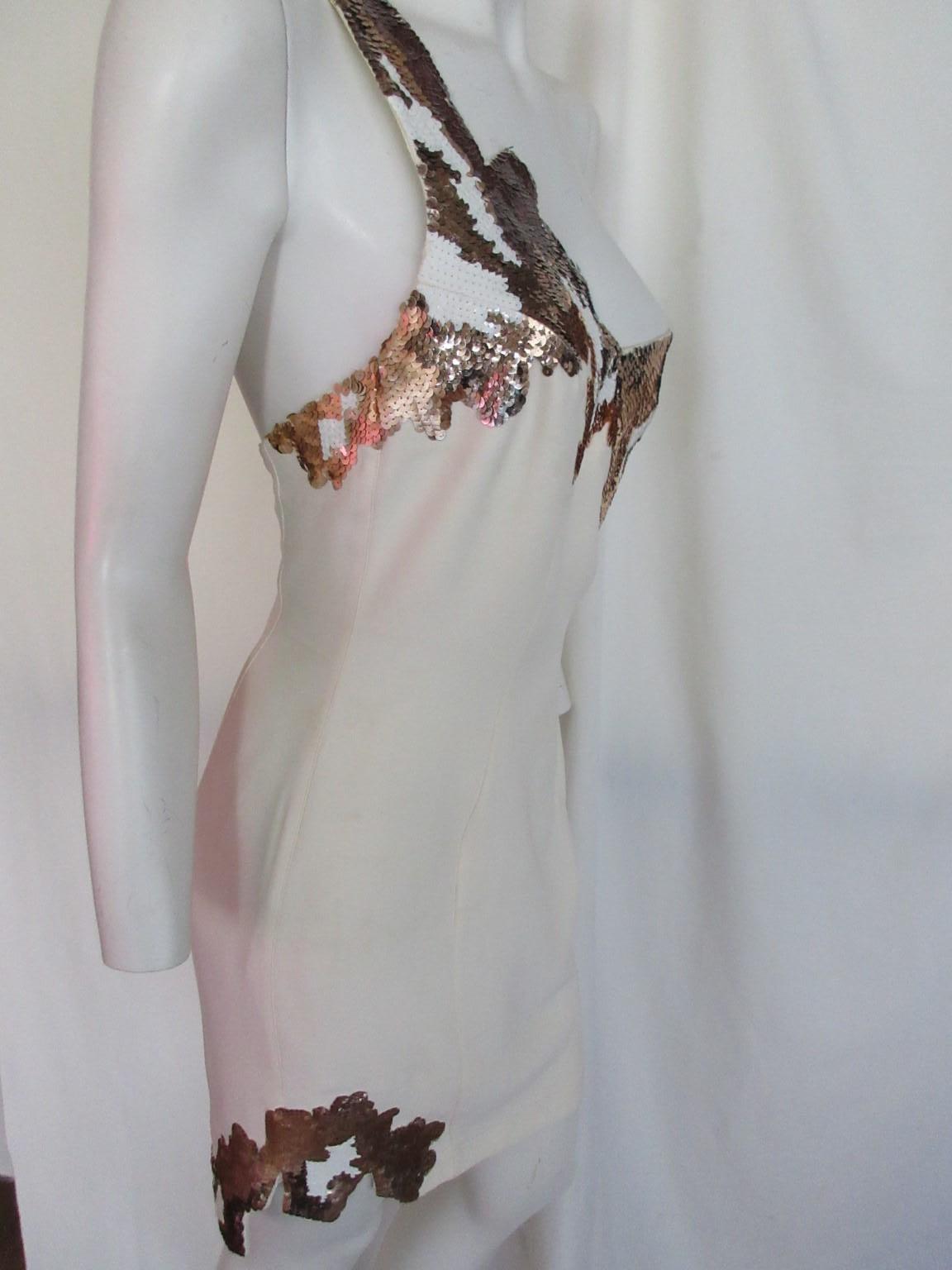 1990's Thierry Mugler Paris Asymmetrical Sequins Dress For Sale 7
