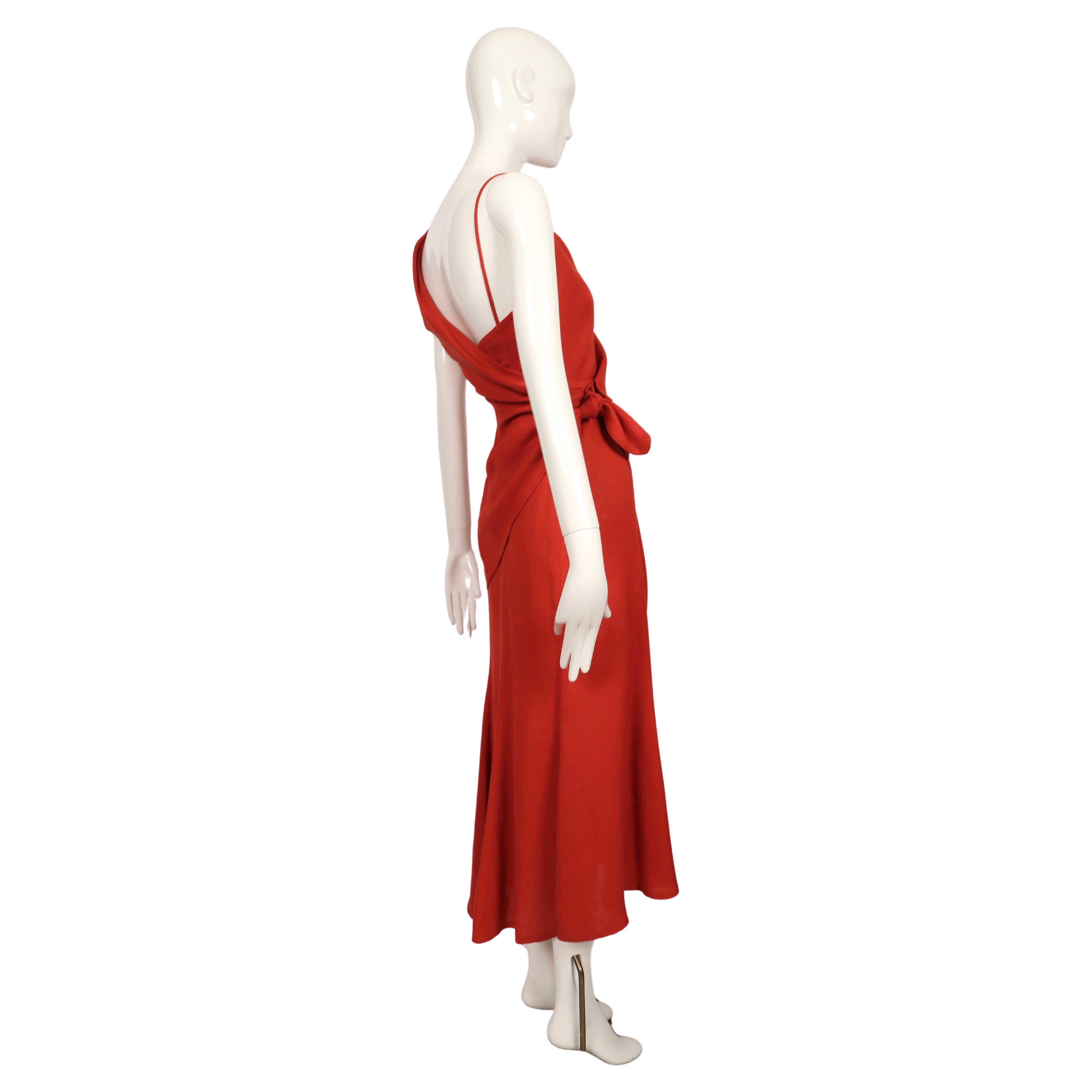1990's THIERRY MUGLER persimmon linen dress with asymmetrical wrap For Sale 2