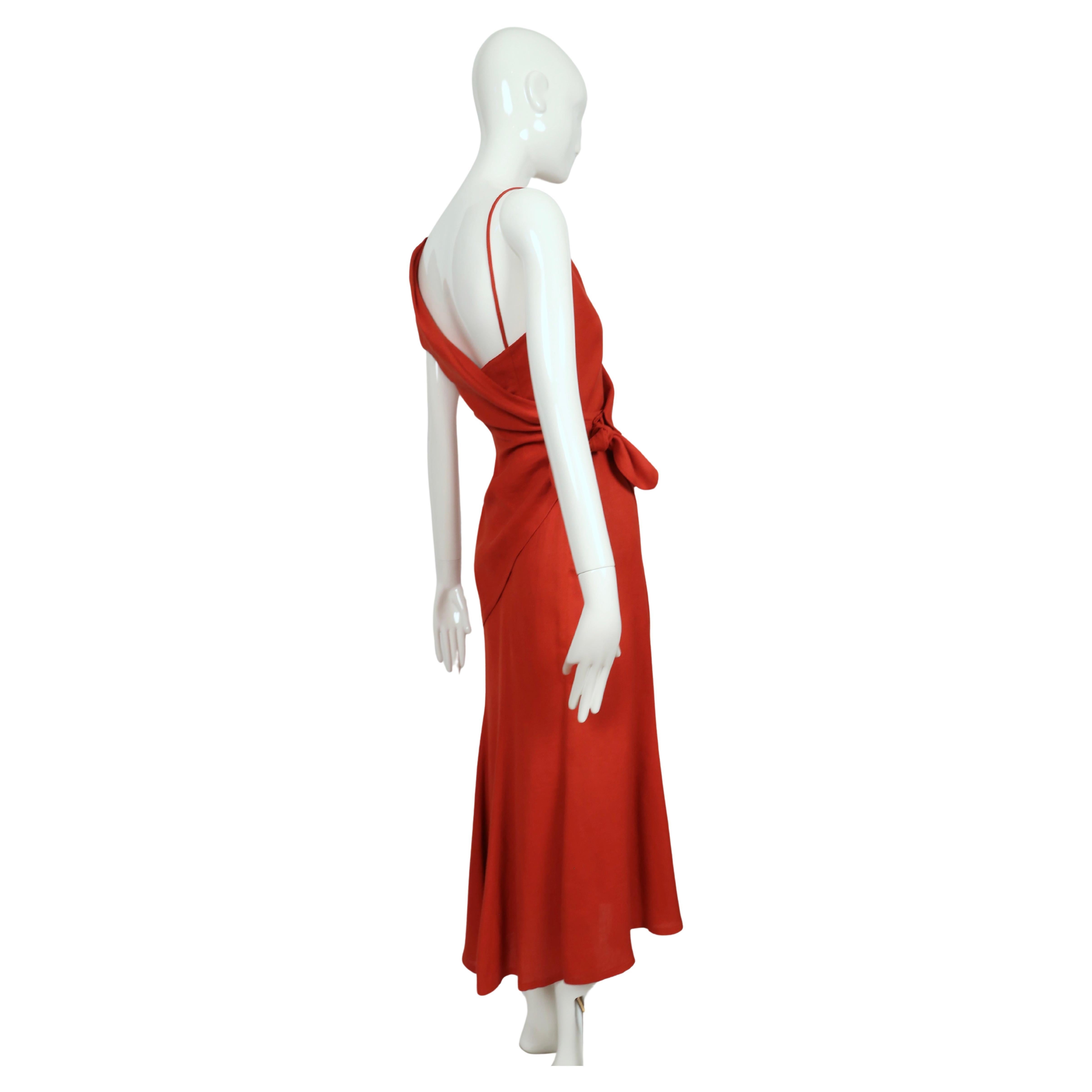 1990's THIERRY MUGLER persimmon linen dress with asymmetrical wrap For Sale 3