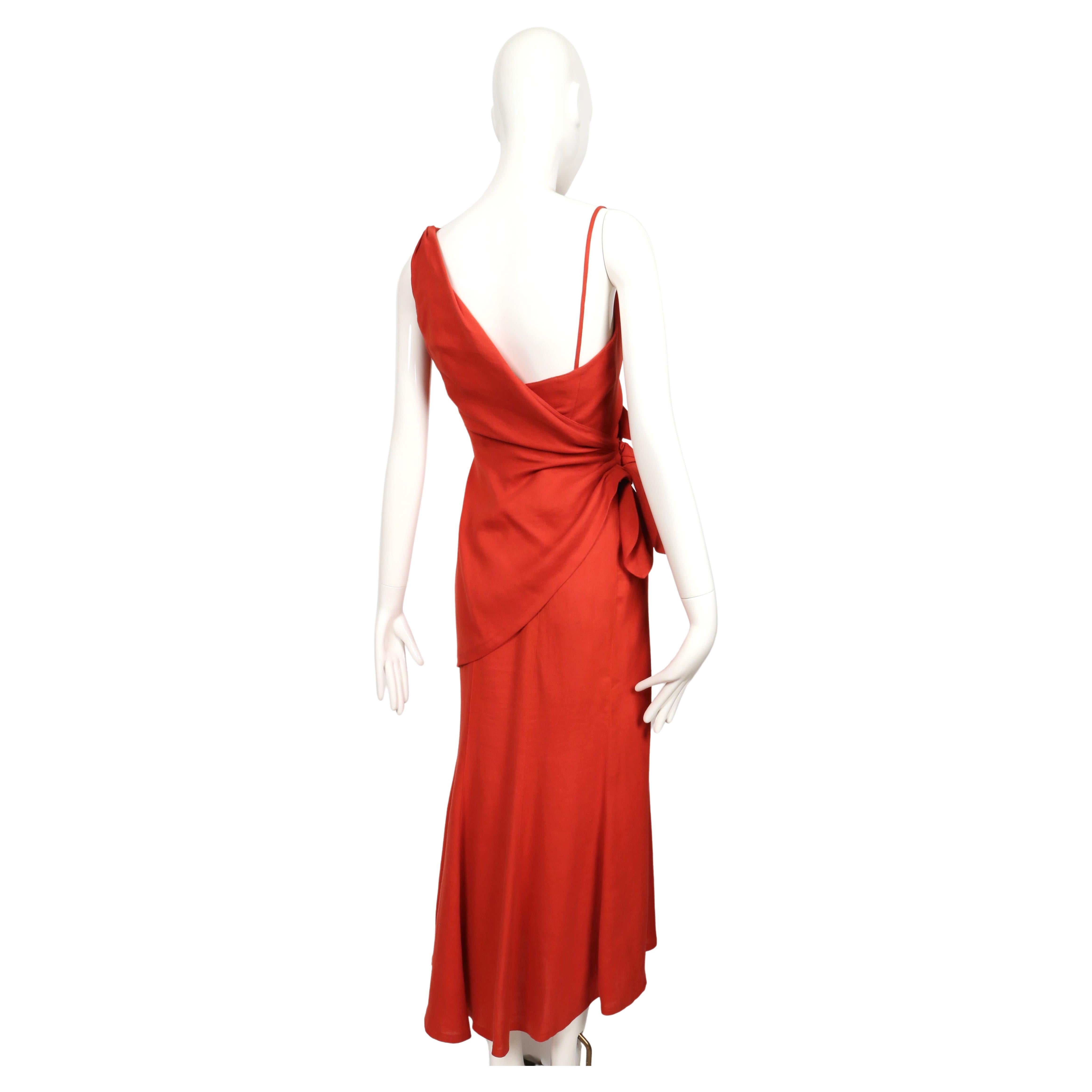 1990's THIERRY MUGLER persimmon linen dress with asymmetrical wrap For Sale 4