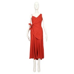 Vestido de lino caqui con envoltura asimétrica THIERRY MUGLER de los años 90