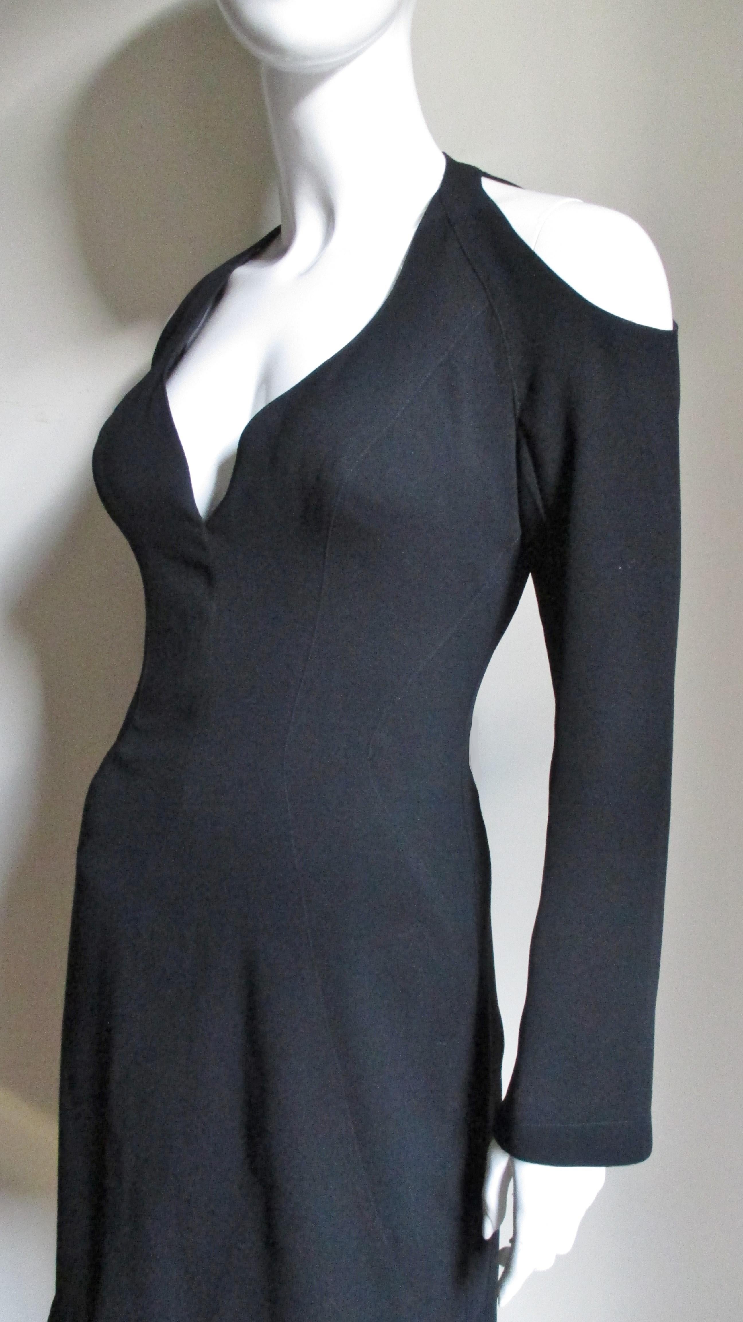 Women's 1990s Thierry Mugler Plunge Cold Shoulder Dress