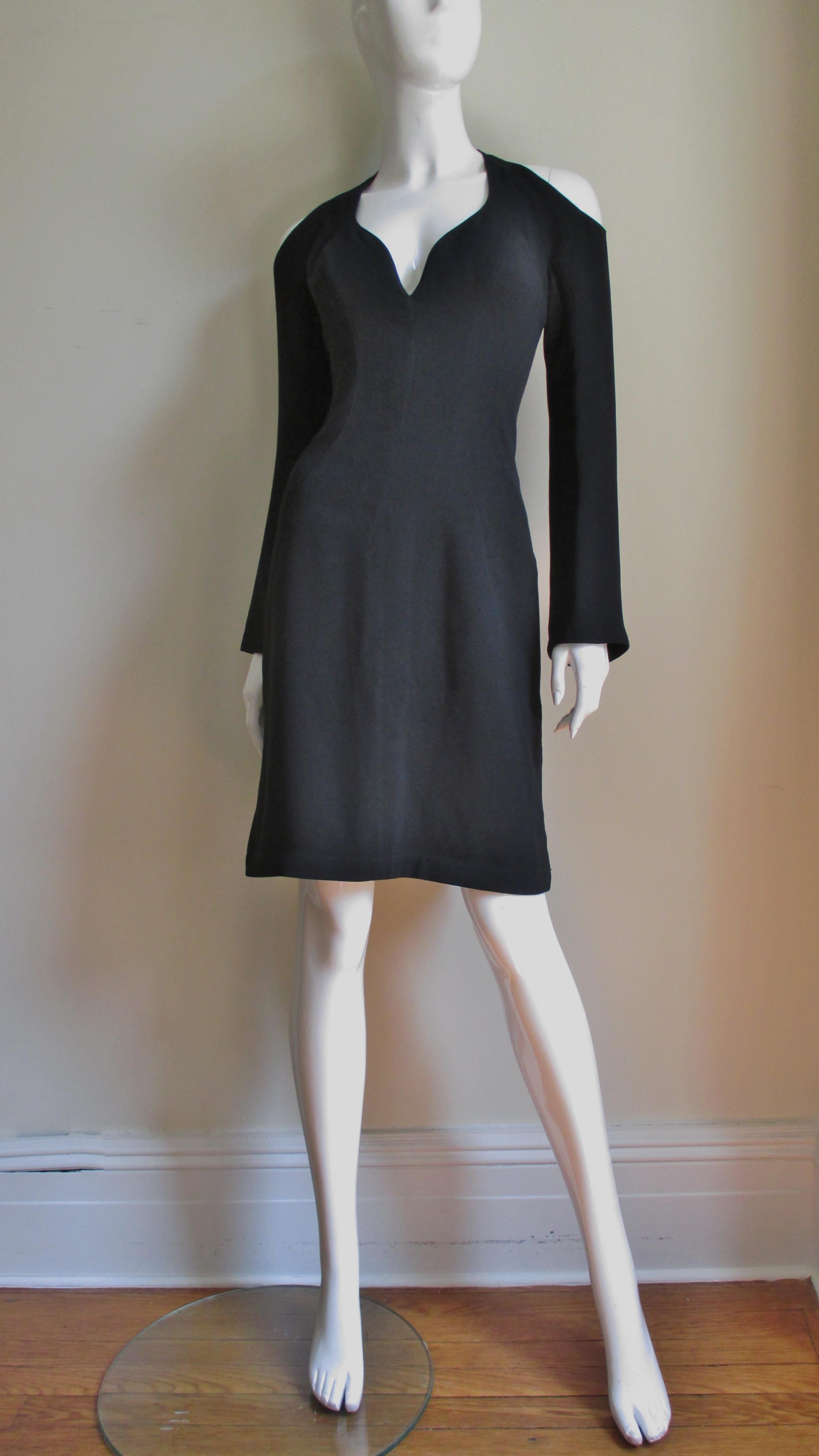 1990s Thierry Mugler Plunge Cold Shoulder Dress 6