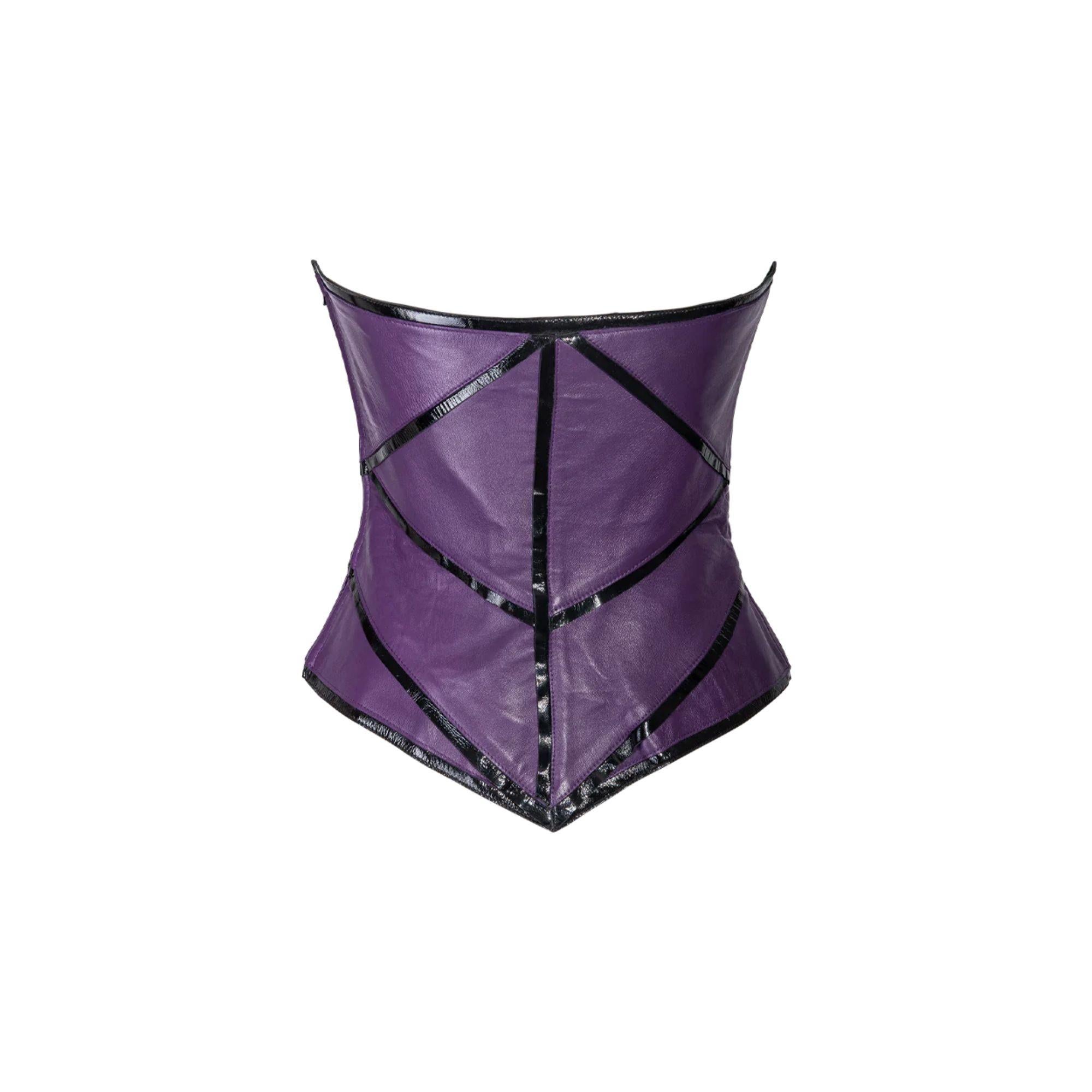 Women's 1990's Thierry Mugler Purple and Black Leather Corset