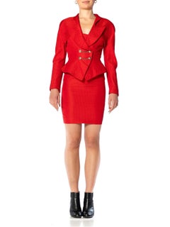 1990S THIERRY MUGLER Red Silk Skirt Suit