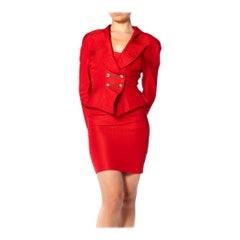 1990S THIERRY MUGLER Combinaison jupe en soie rouge