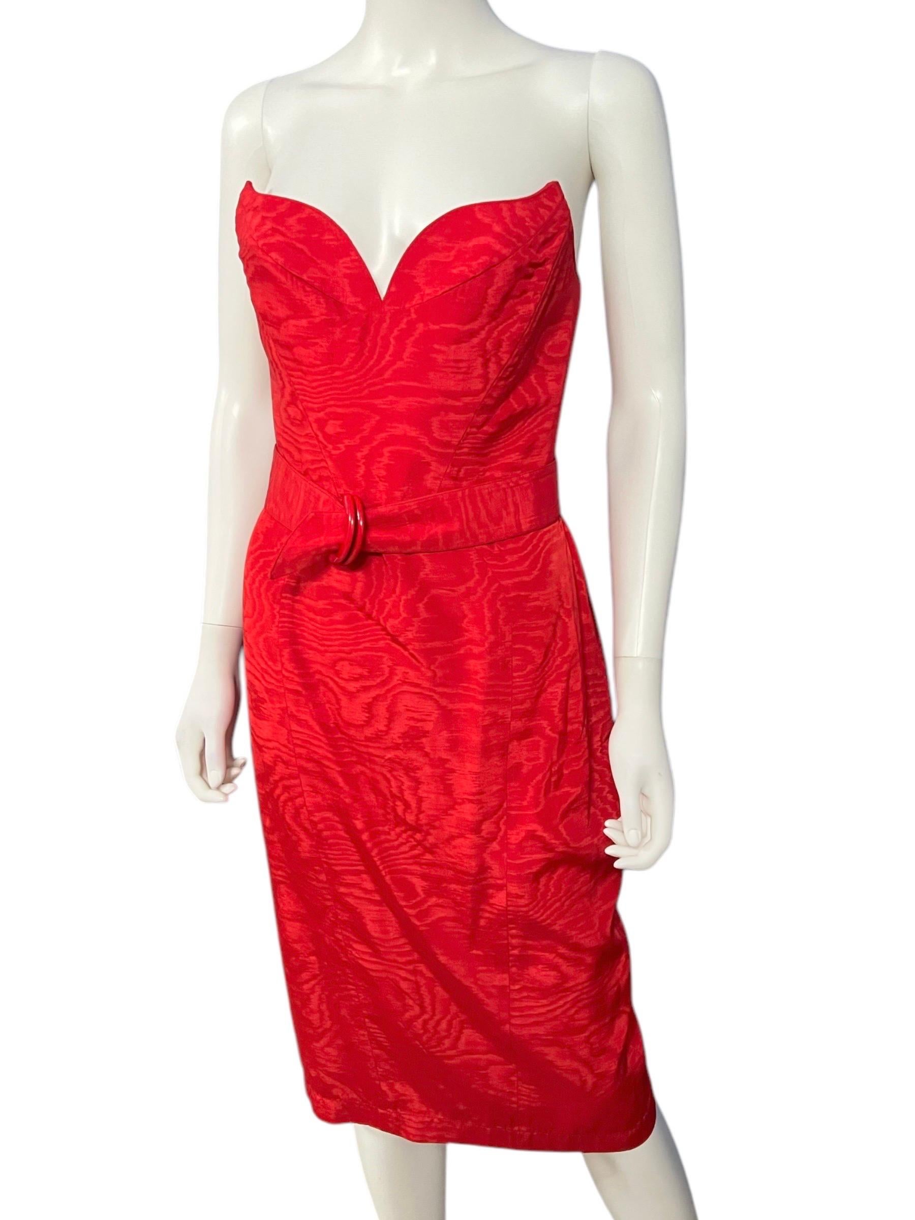 Women's 1990's Thierry Mugler Red Winged Strapless Dress For Sale