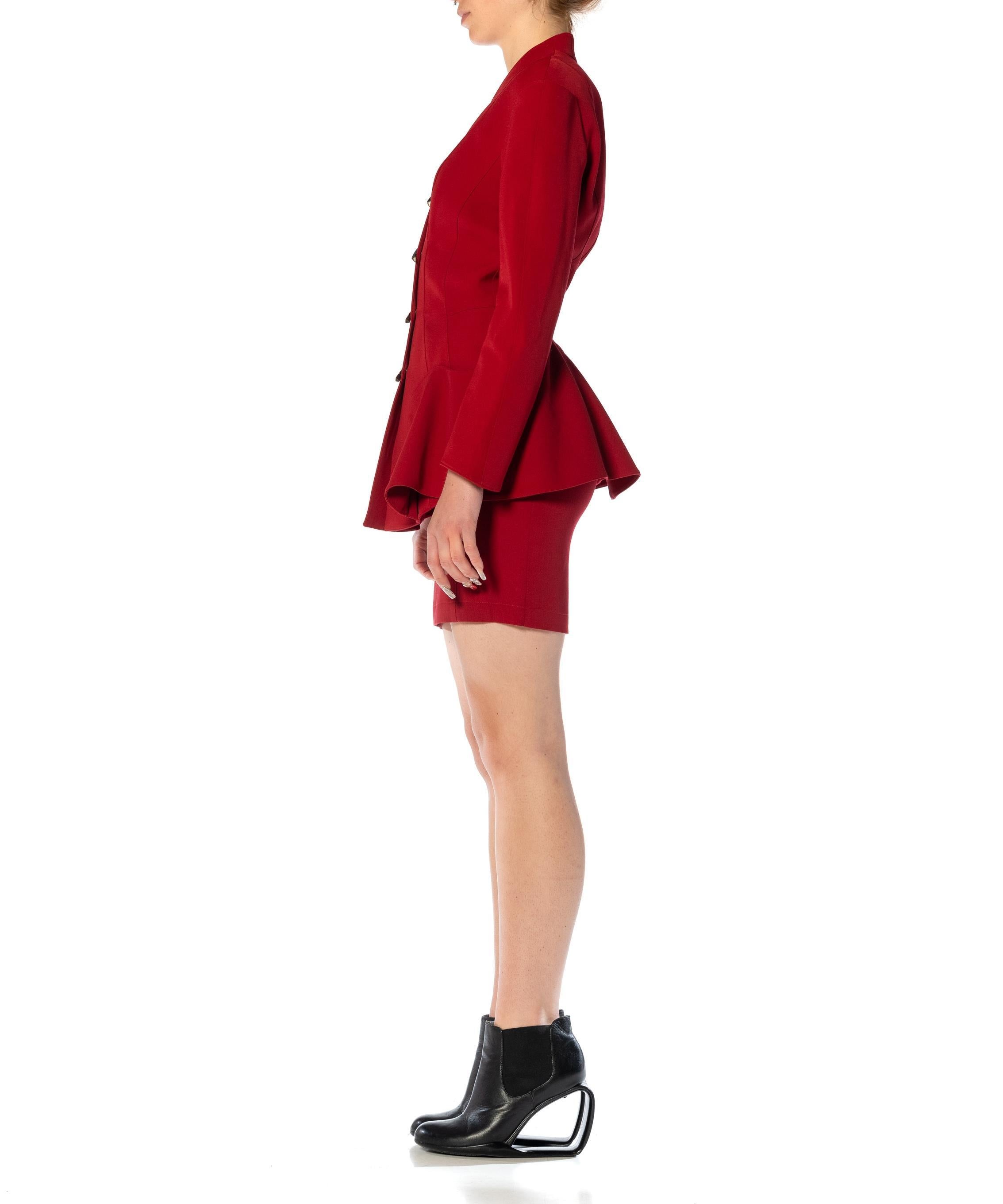 1990S THIERRY MUGLER Red Wool Skirt Suit With Peplum 1