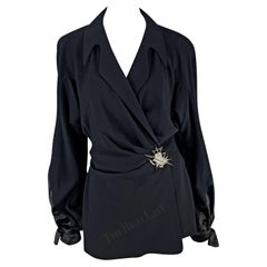 Retro 1990s Thierry Mugler Rhinestone Brooch Balloon Sleeve Blazer Jacket