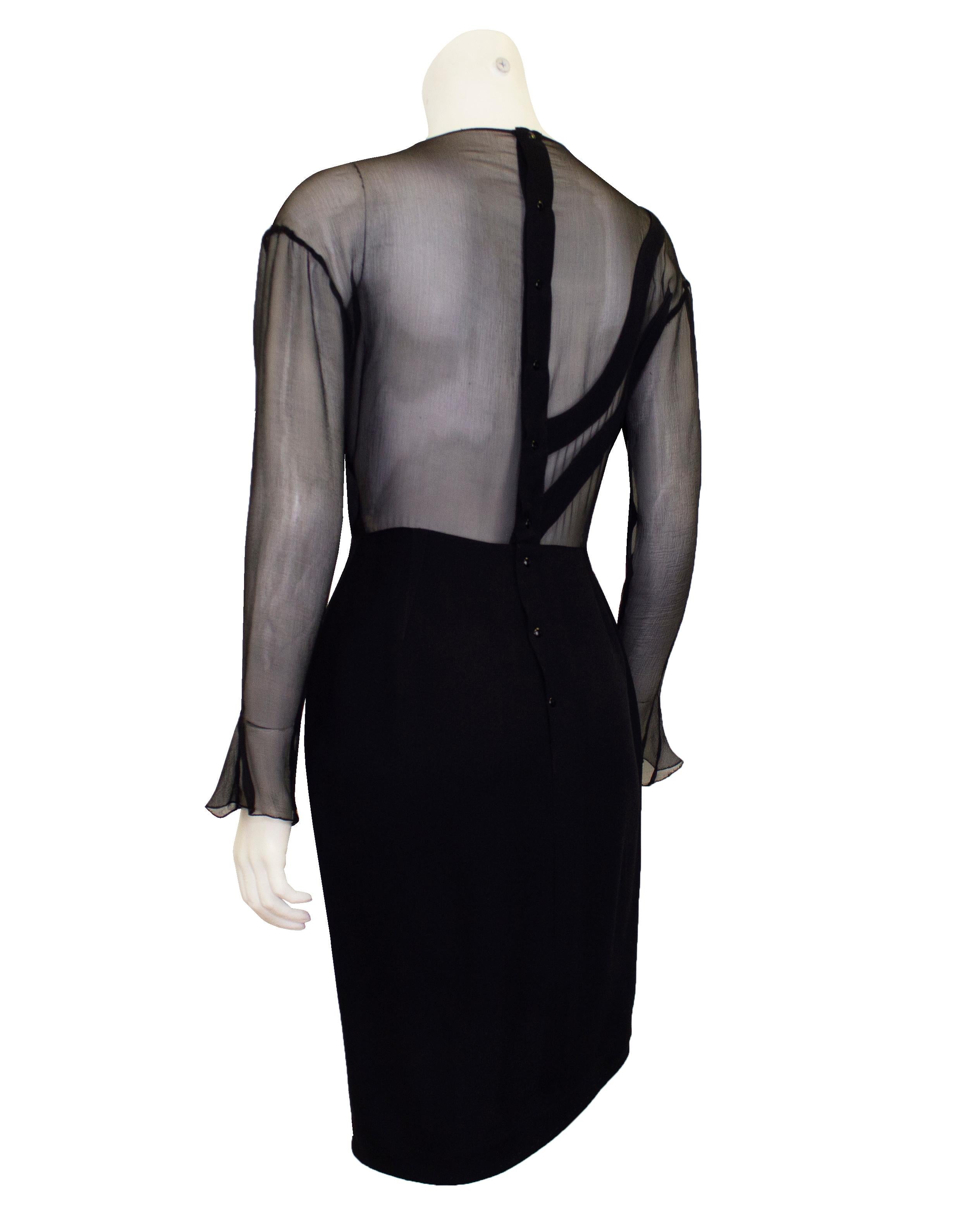 1990s Thierry Mugler Sheer Black Cocktail Dress  In Good Condition In Toronto, Ontario