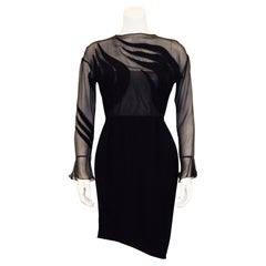 1990s Thierry Mugler Sheer Black Cocktail Dress 
