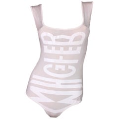 1990's Thierry Mugler Sheer White Logo Monogram Bodysuit