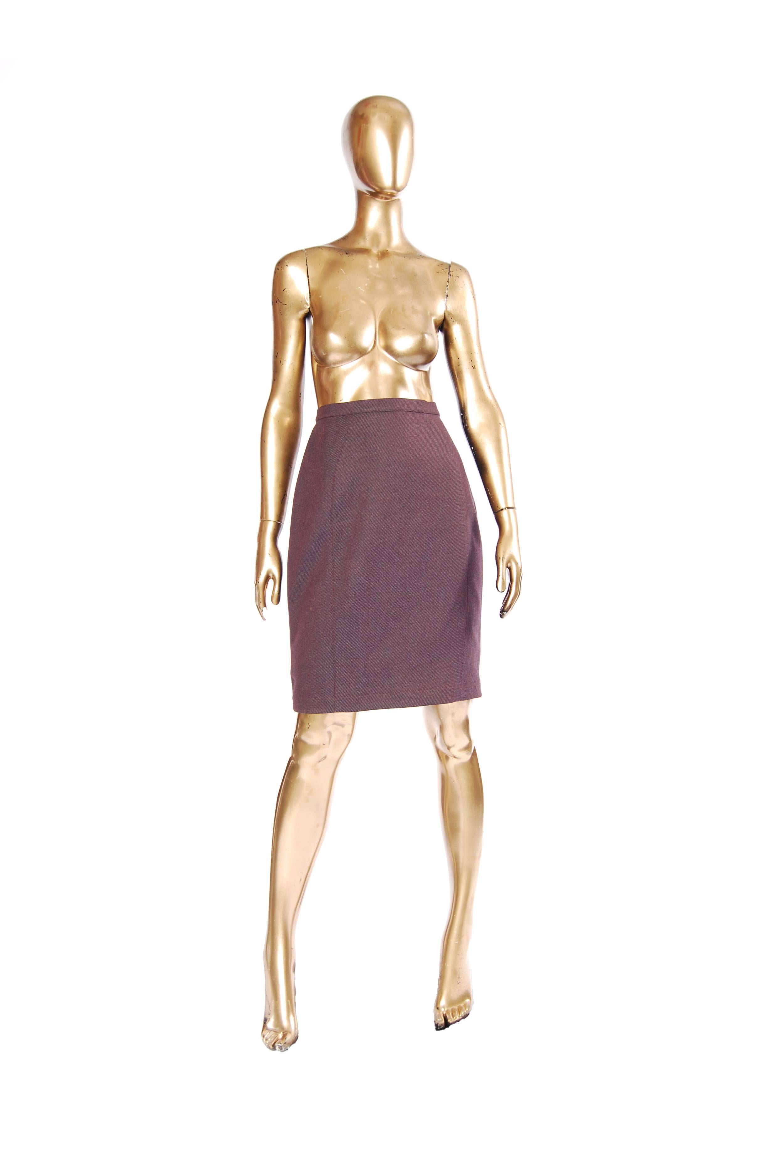 Women's or Men's F/W 1998 Thierry Mugler Runway Burgundy Sculptural Skirt Suit with Metal Appliqu For Sale