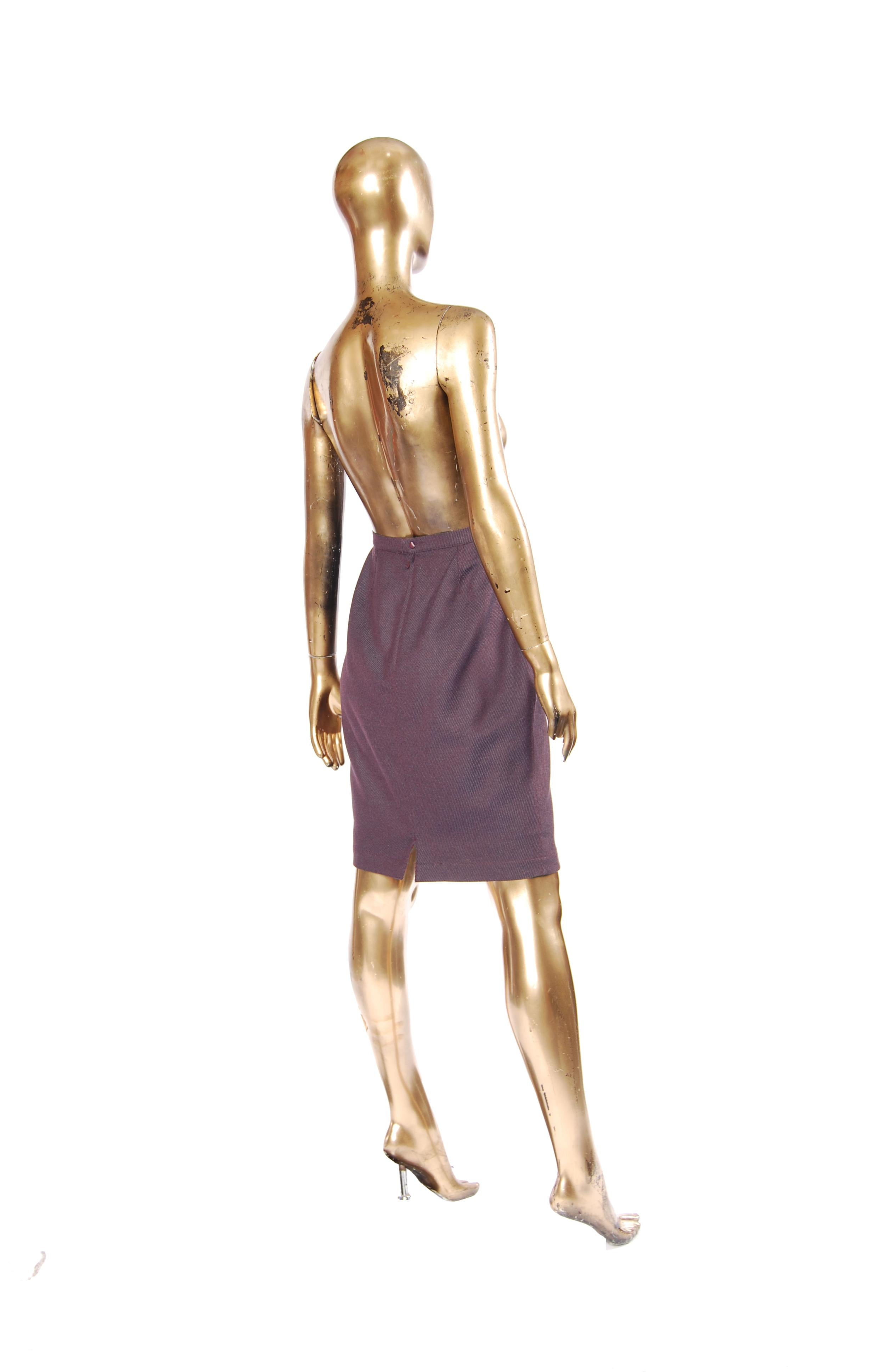 F/W 1998 Thierry Mugler Runway Burgundy Sculptural Skirt Suit with Metal Appliqu For Sale 2